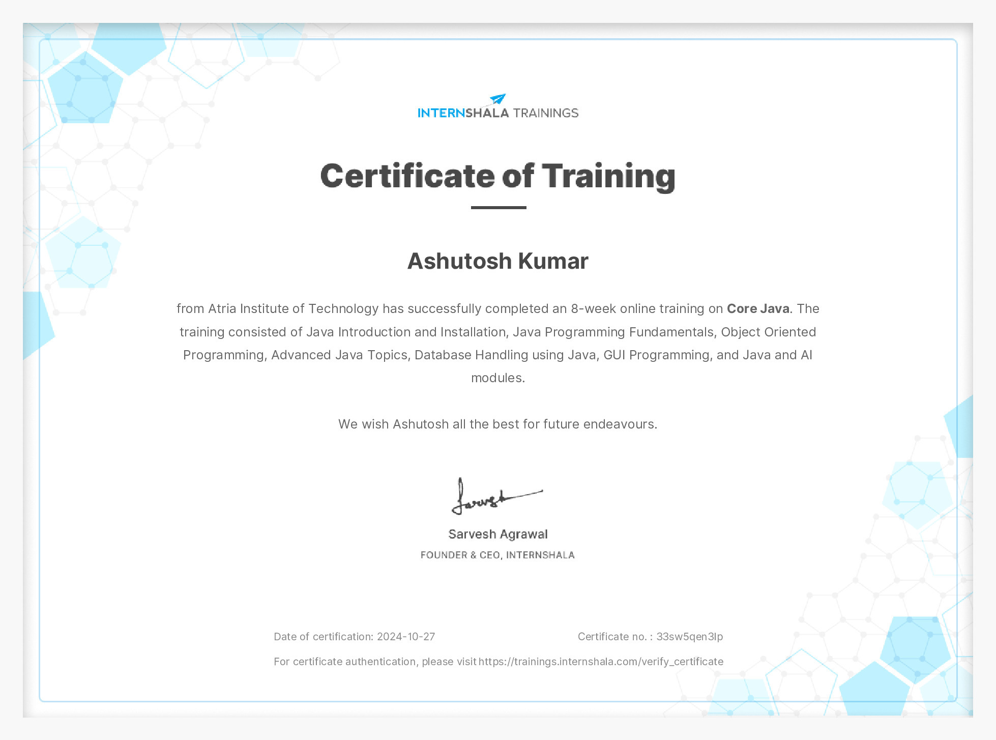 Certificate of completion