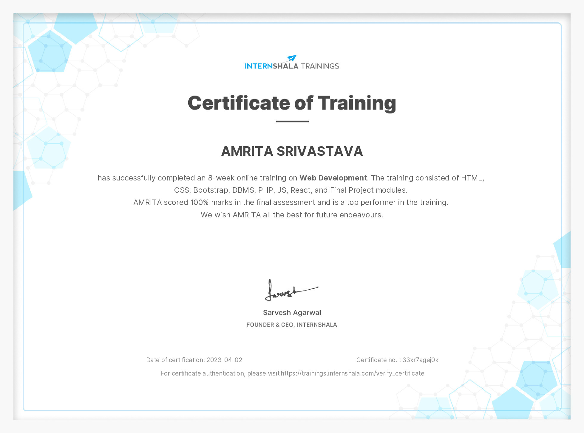 Certificate of completion
