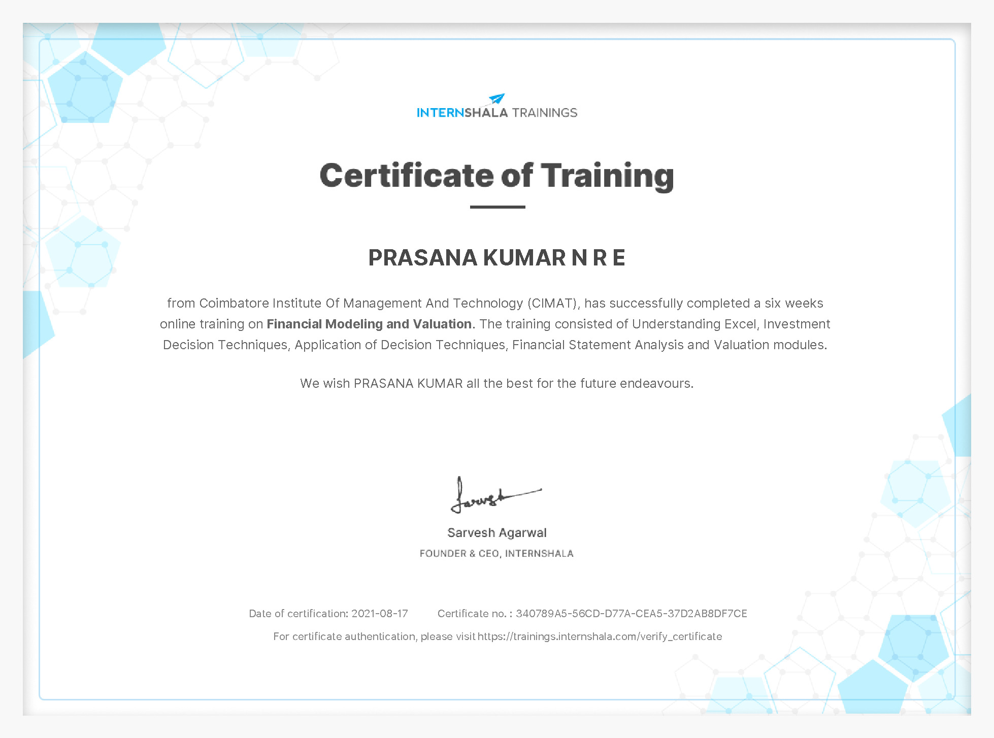 Certificate of completion