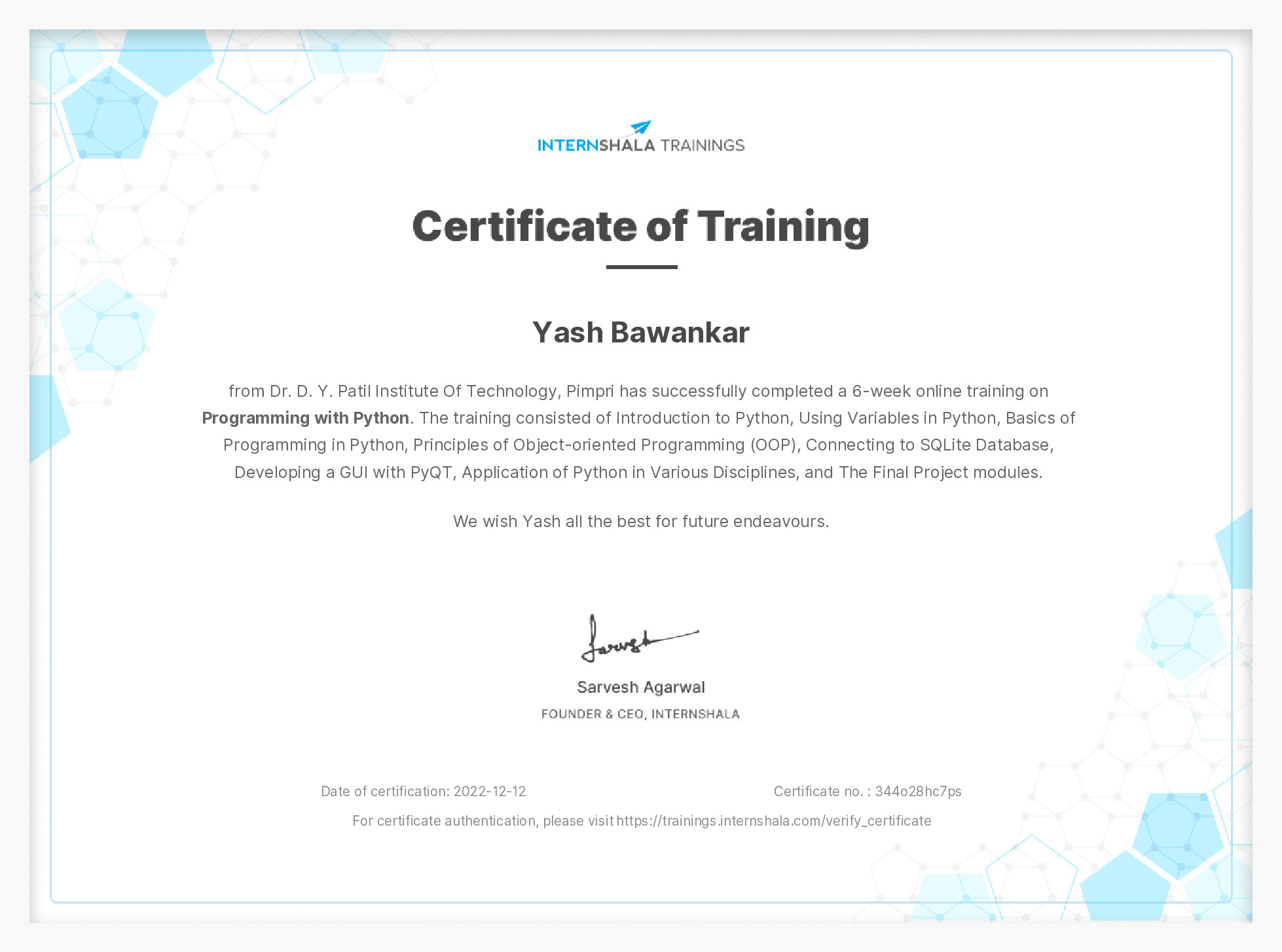 Certificate of completion