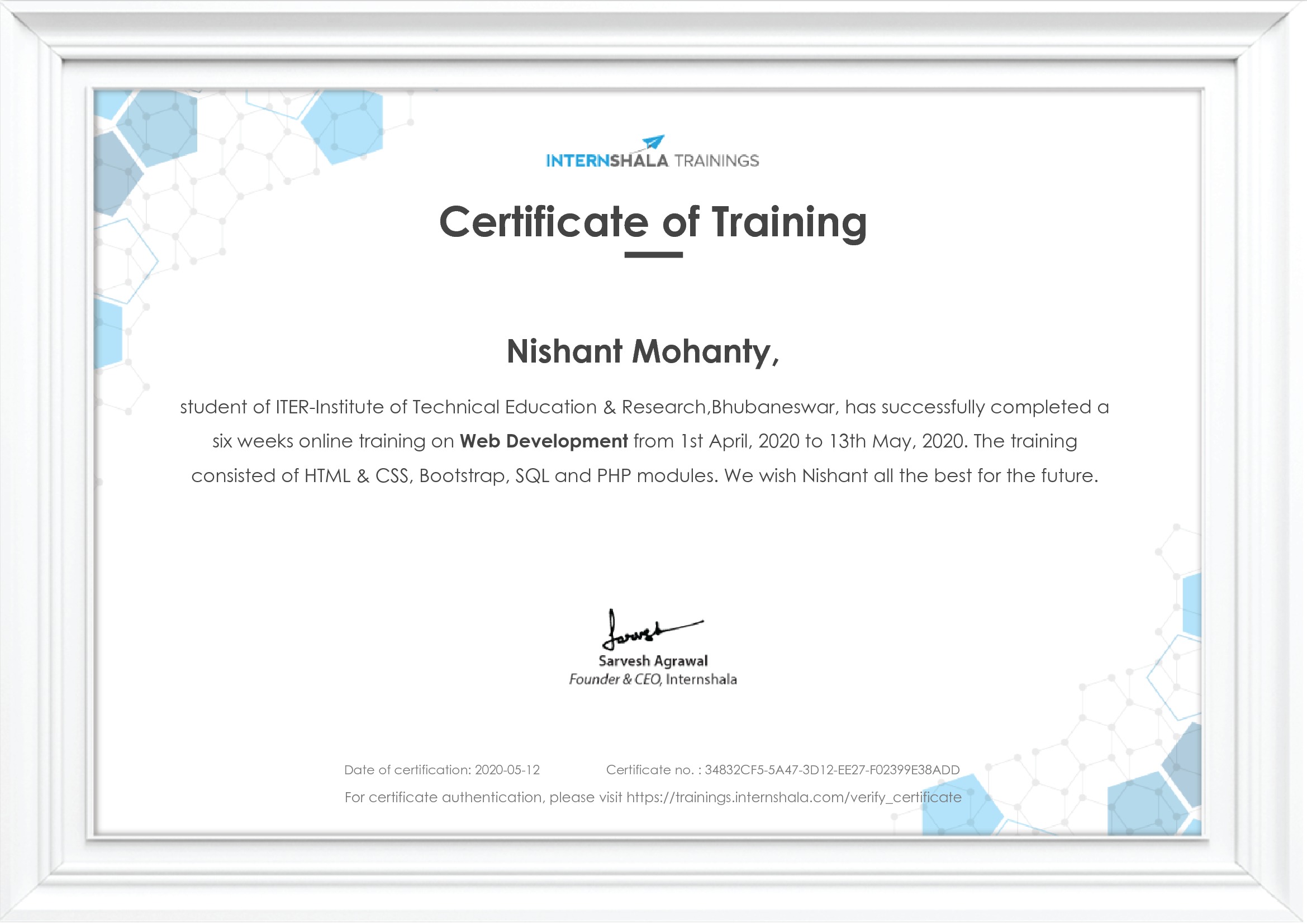 Certificate of completion