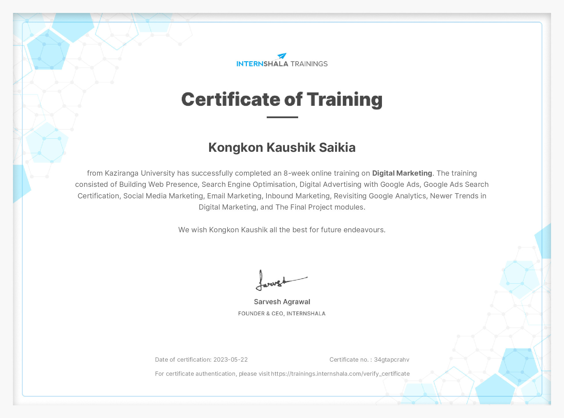 Certificate of completion