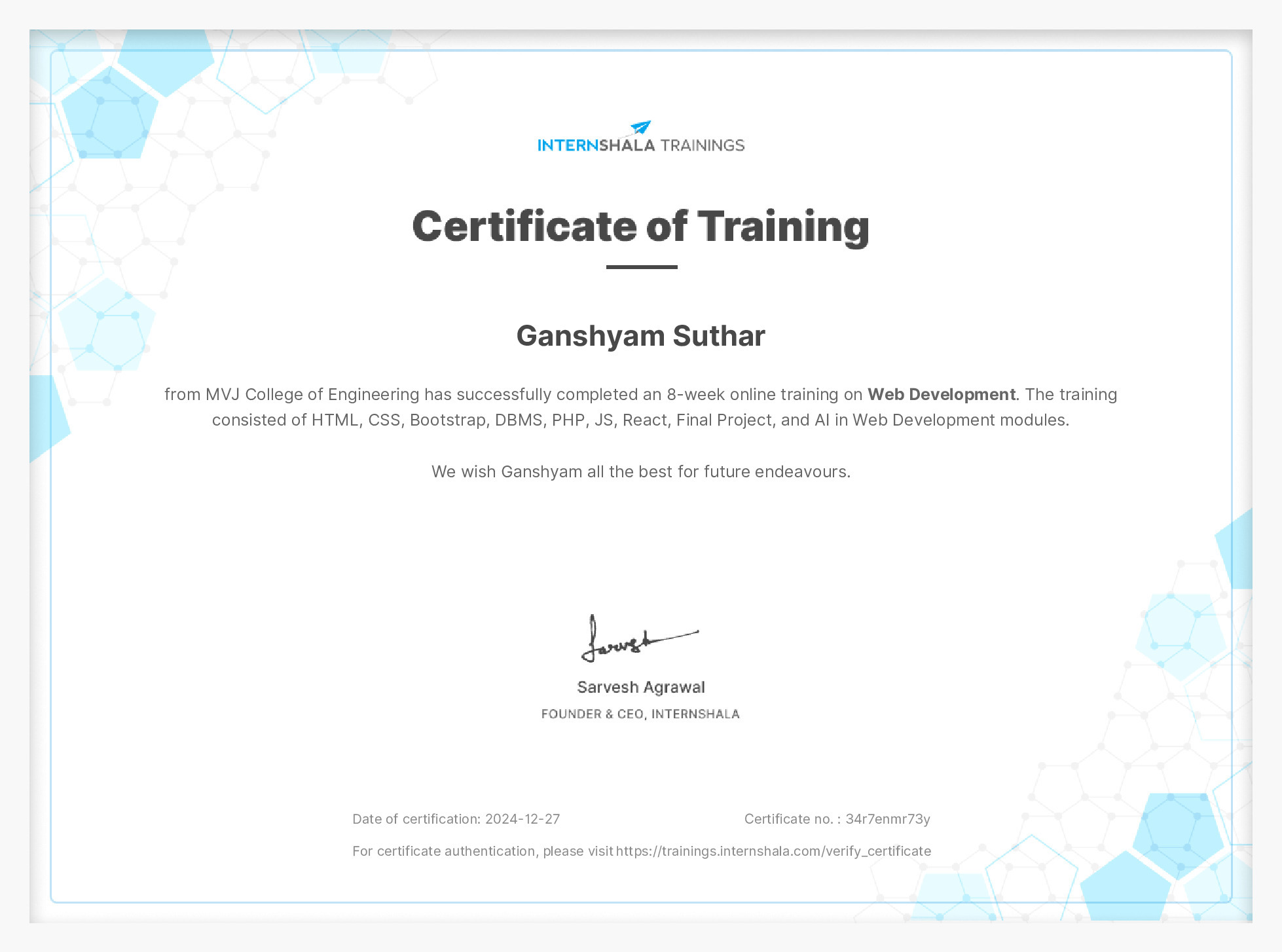 Certificate of completion