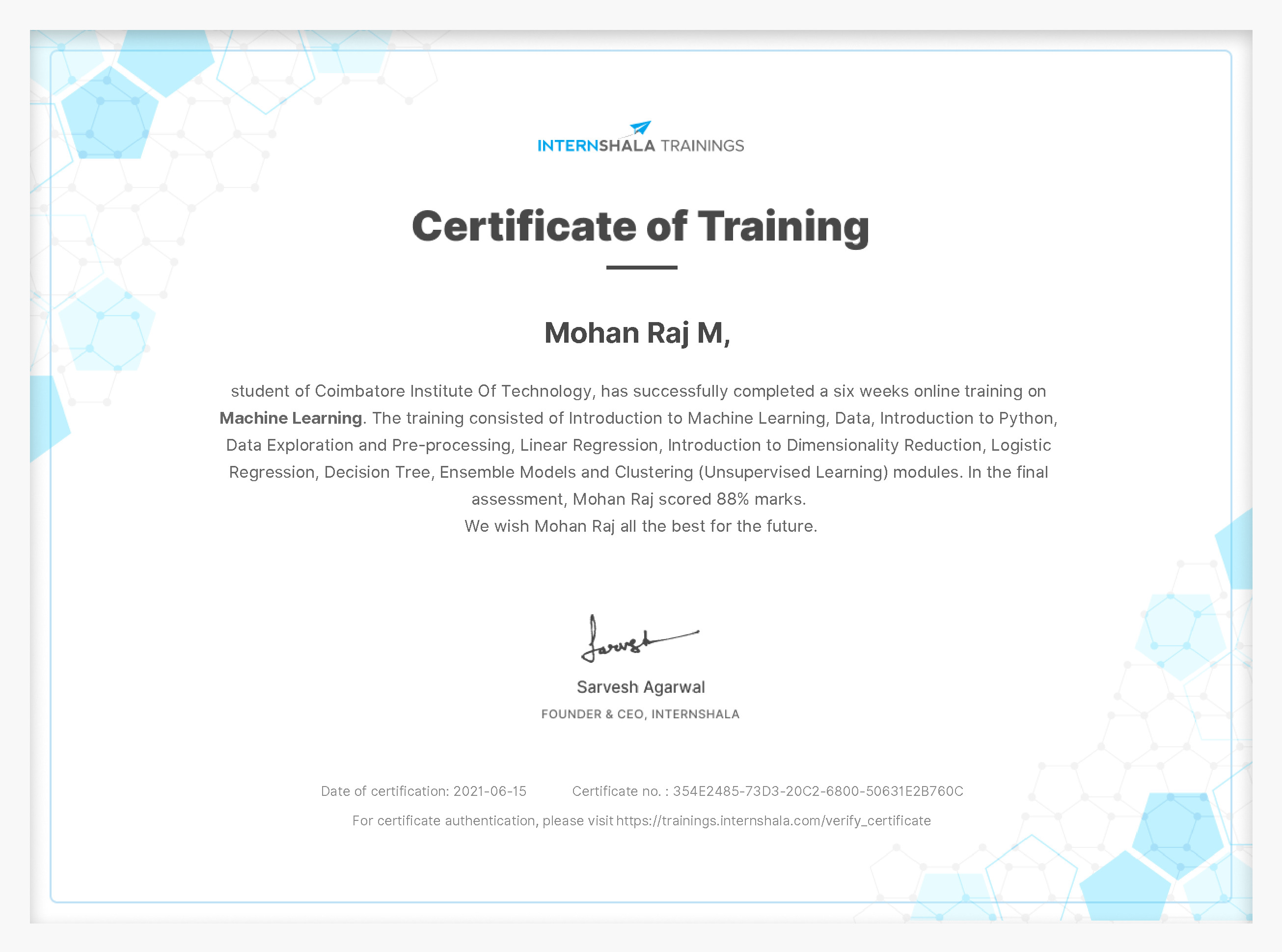 Certificate of completion