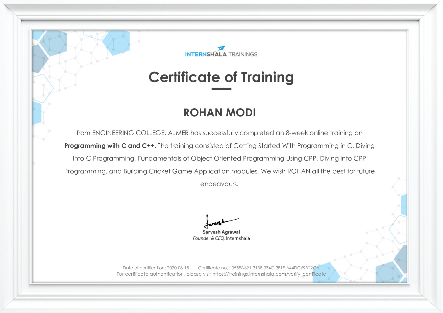 Certificate of completion