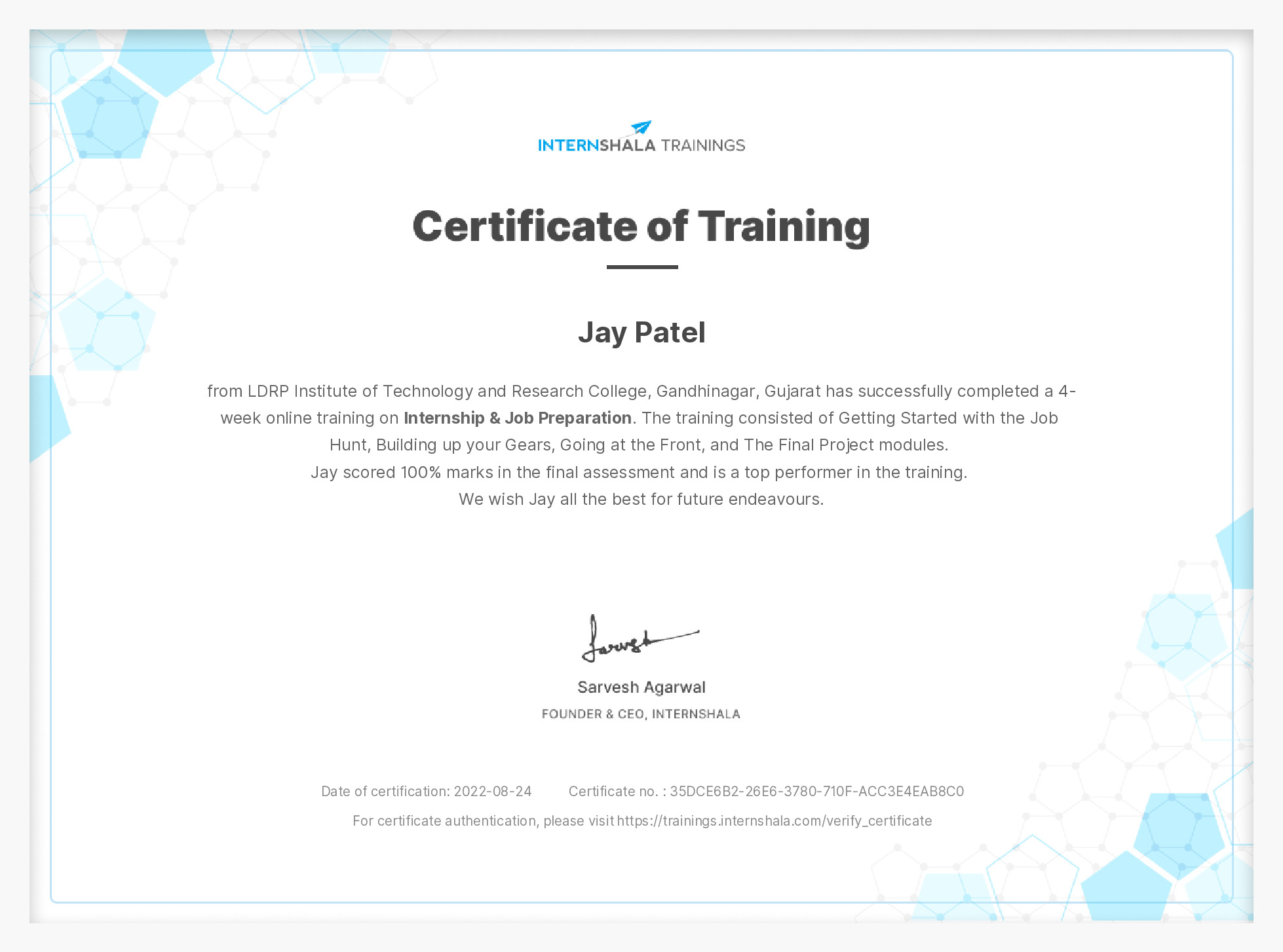 Certificate of completion