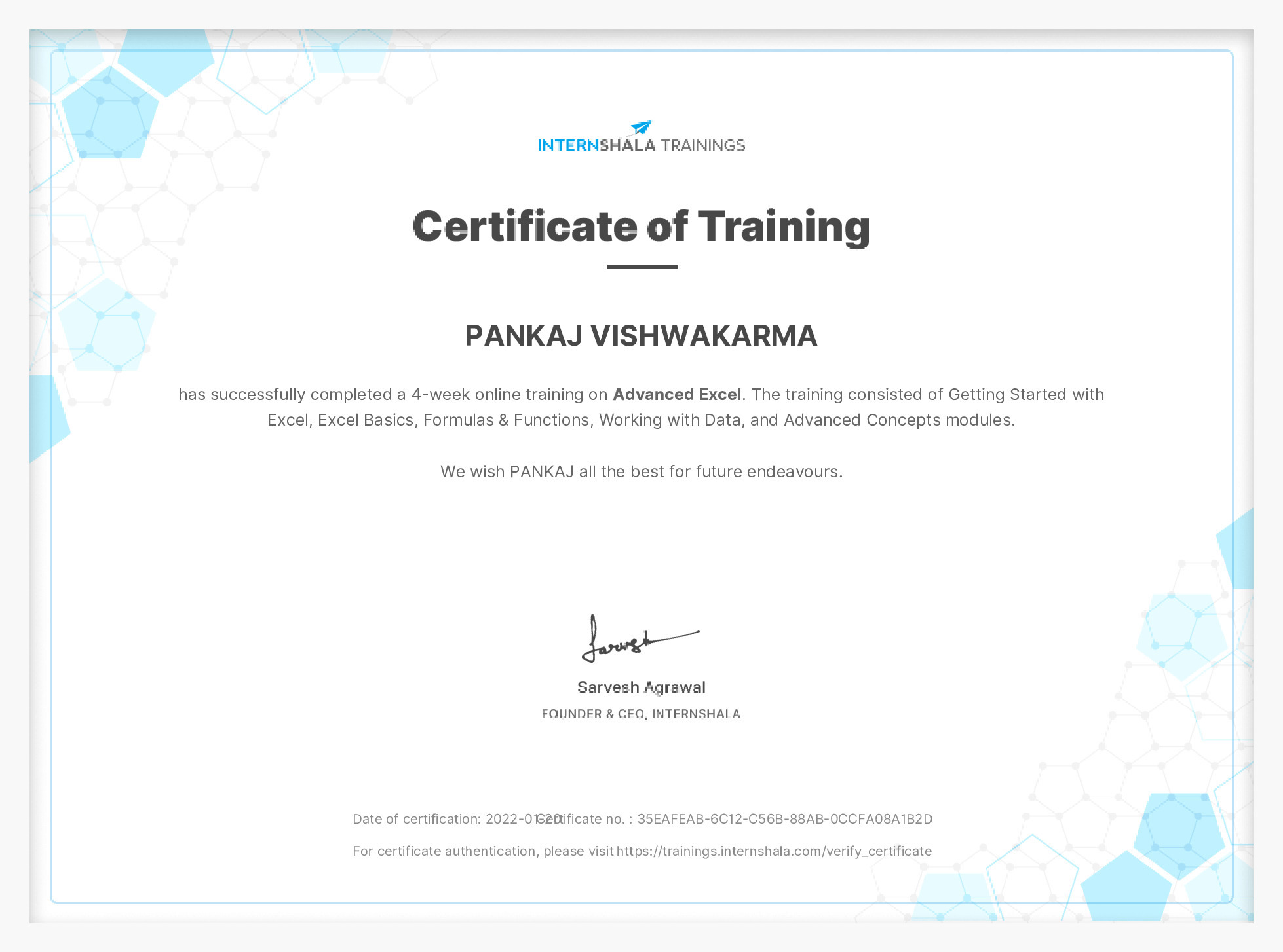 Certificate of completion