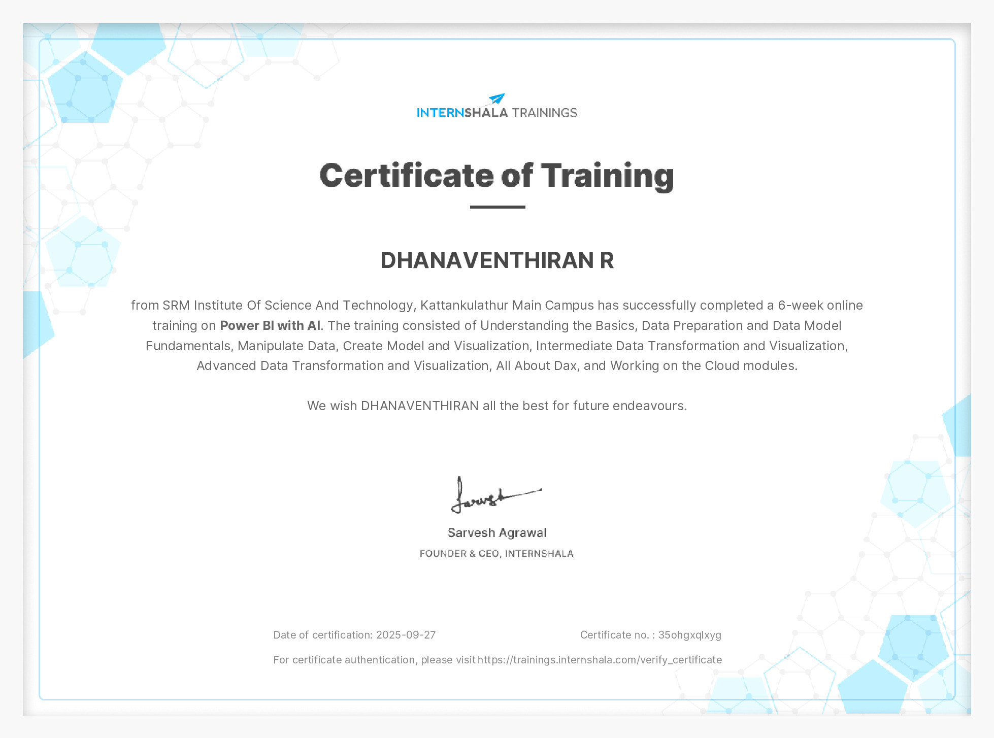 Certificate of completion