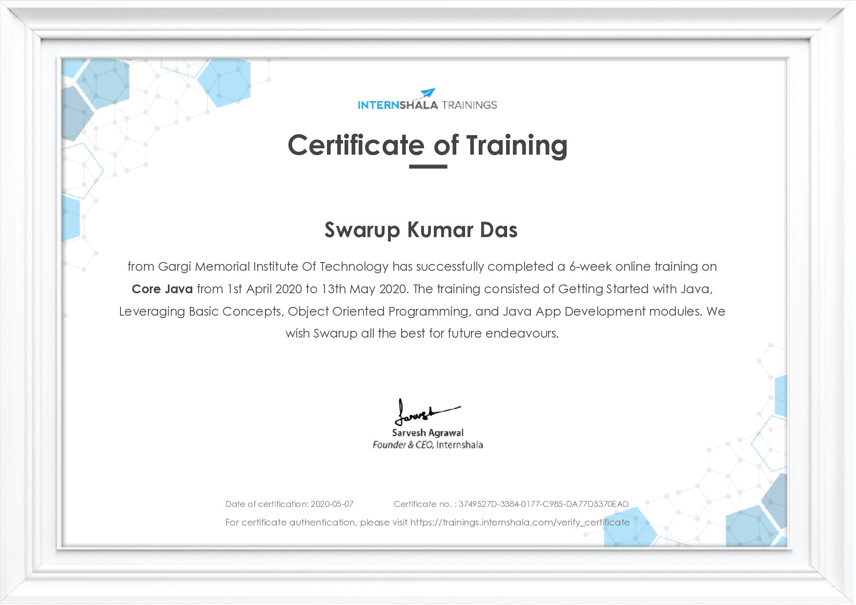 Certificate of completion