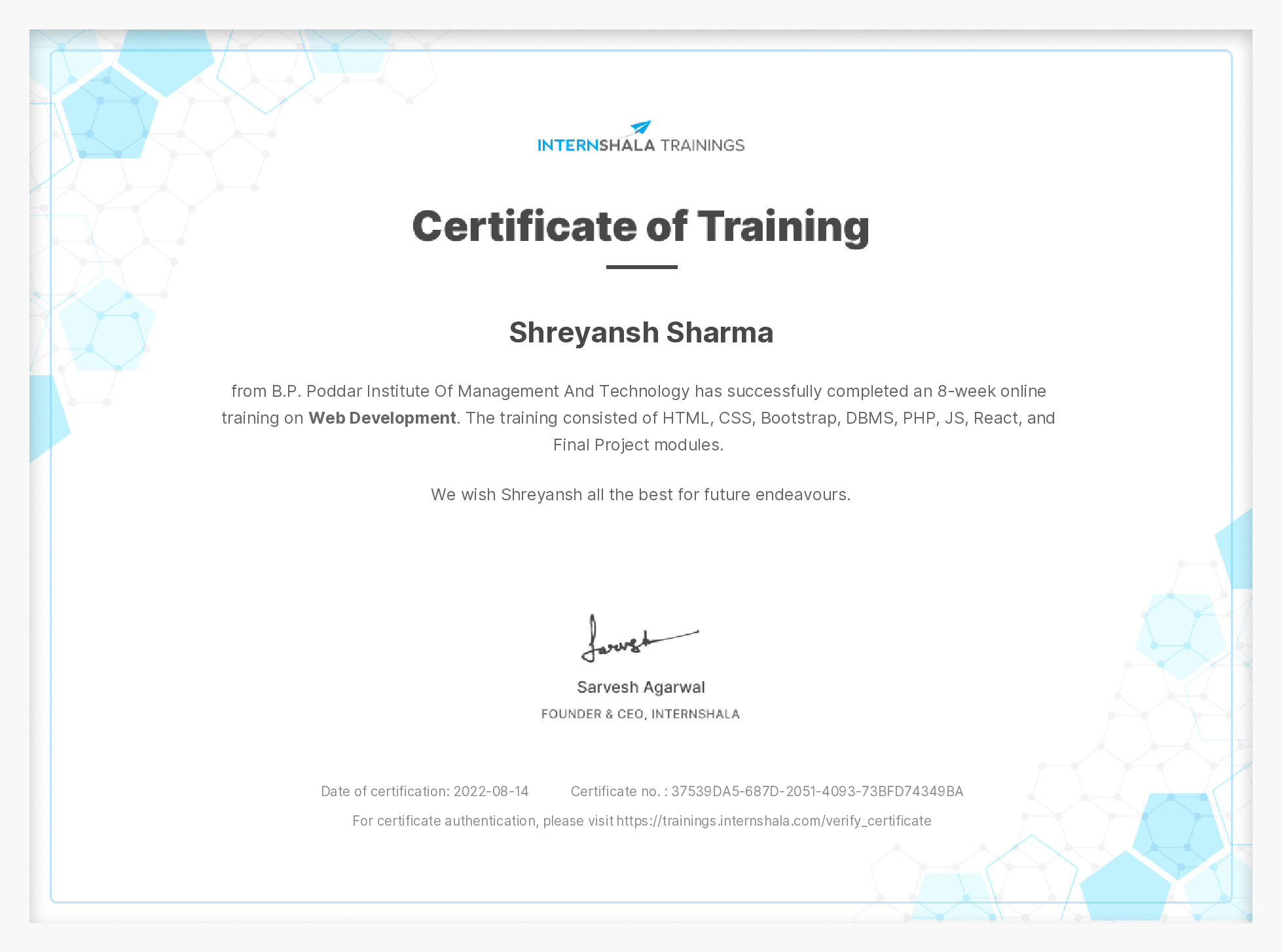 Certificate of completion