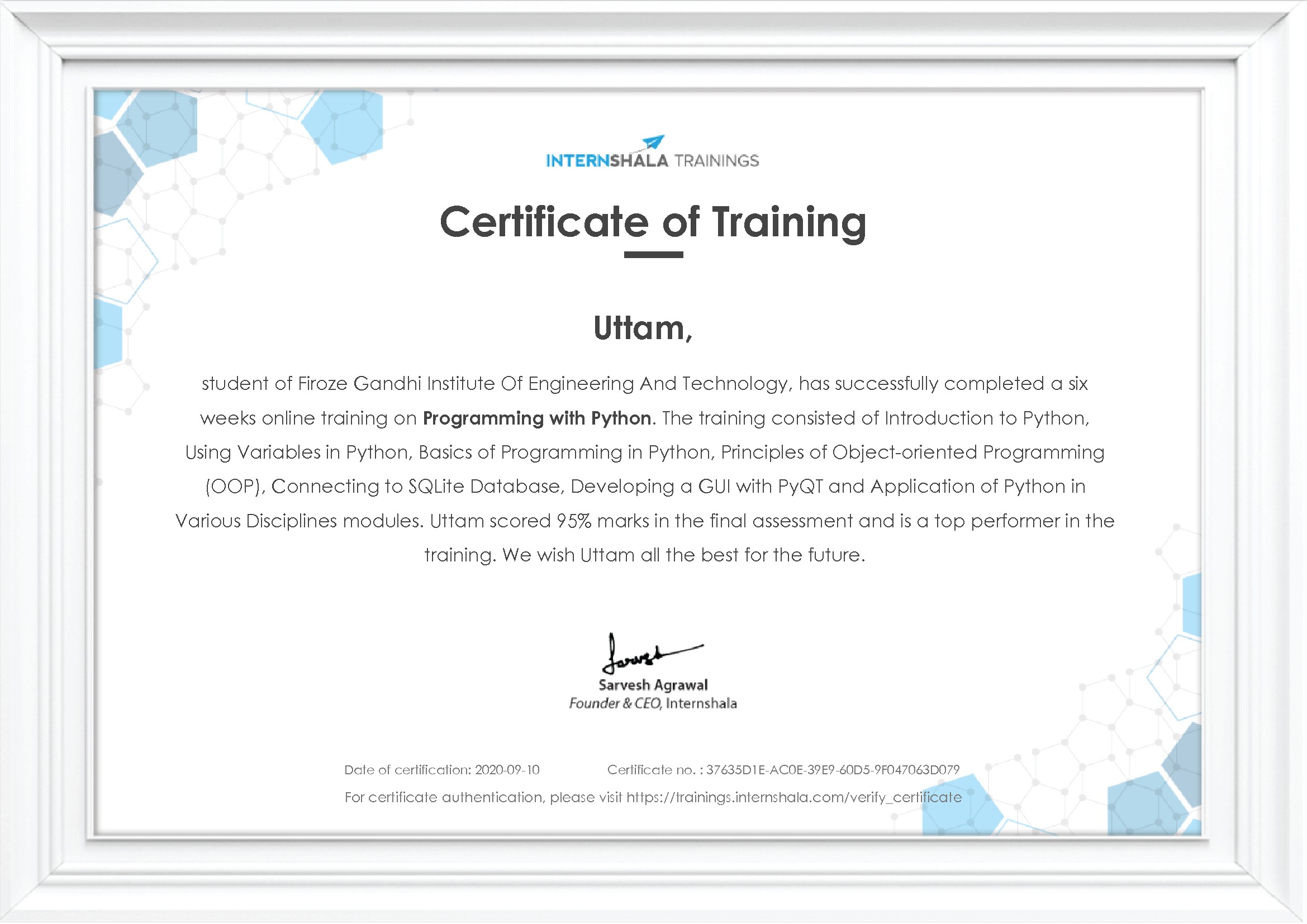 Certificate of completion