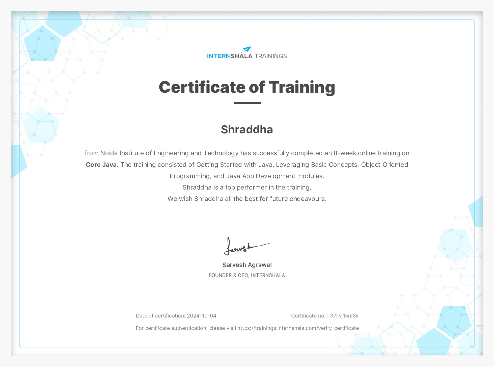 Certificate of completion