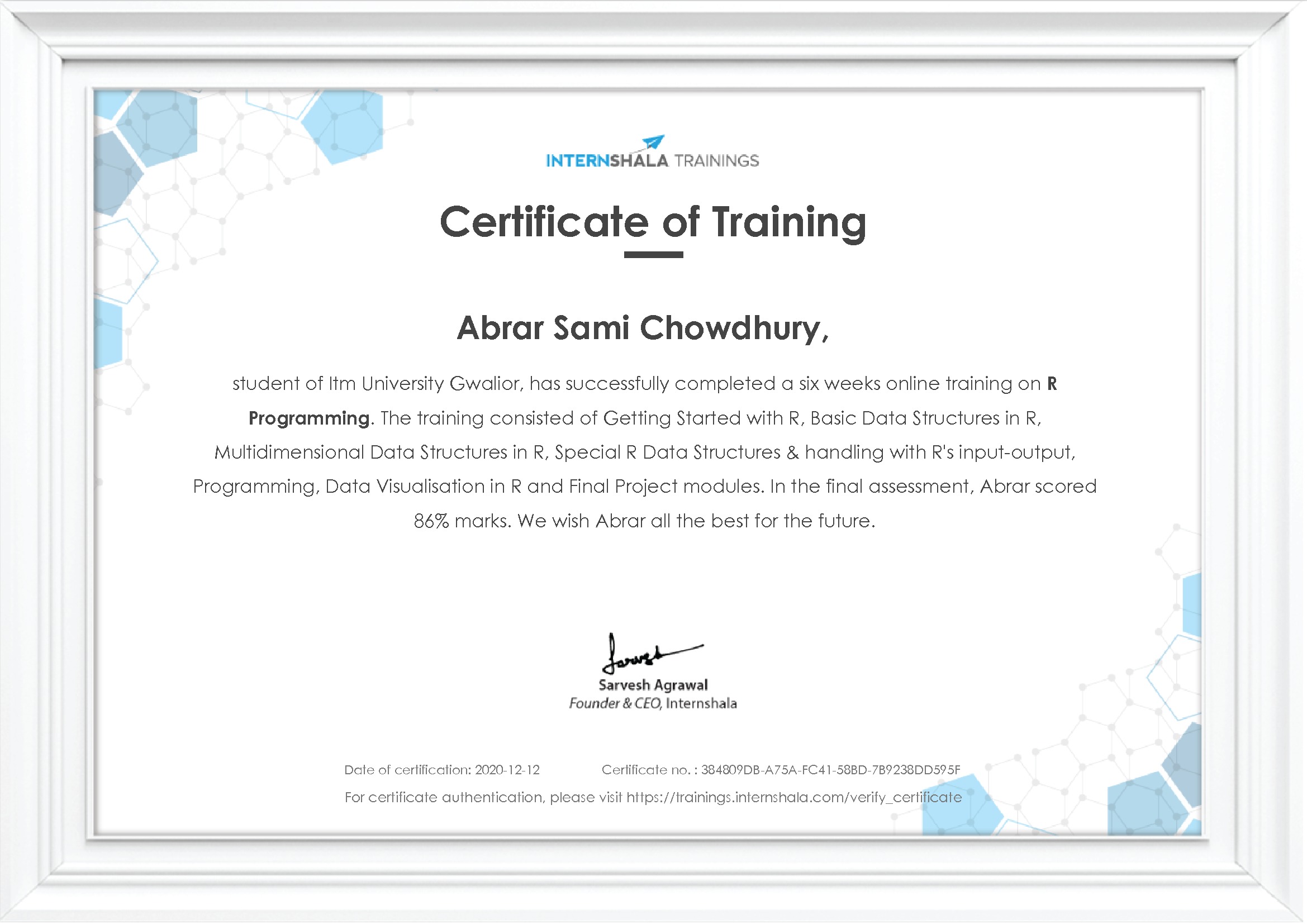 Certificate of completion
