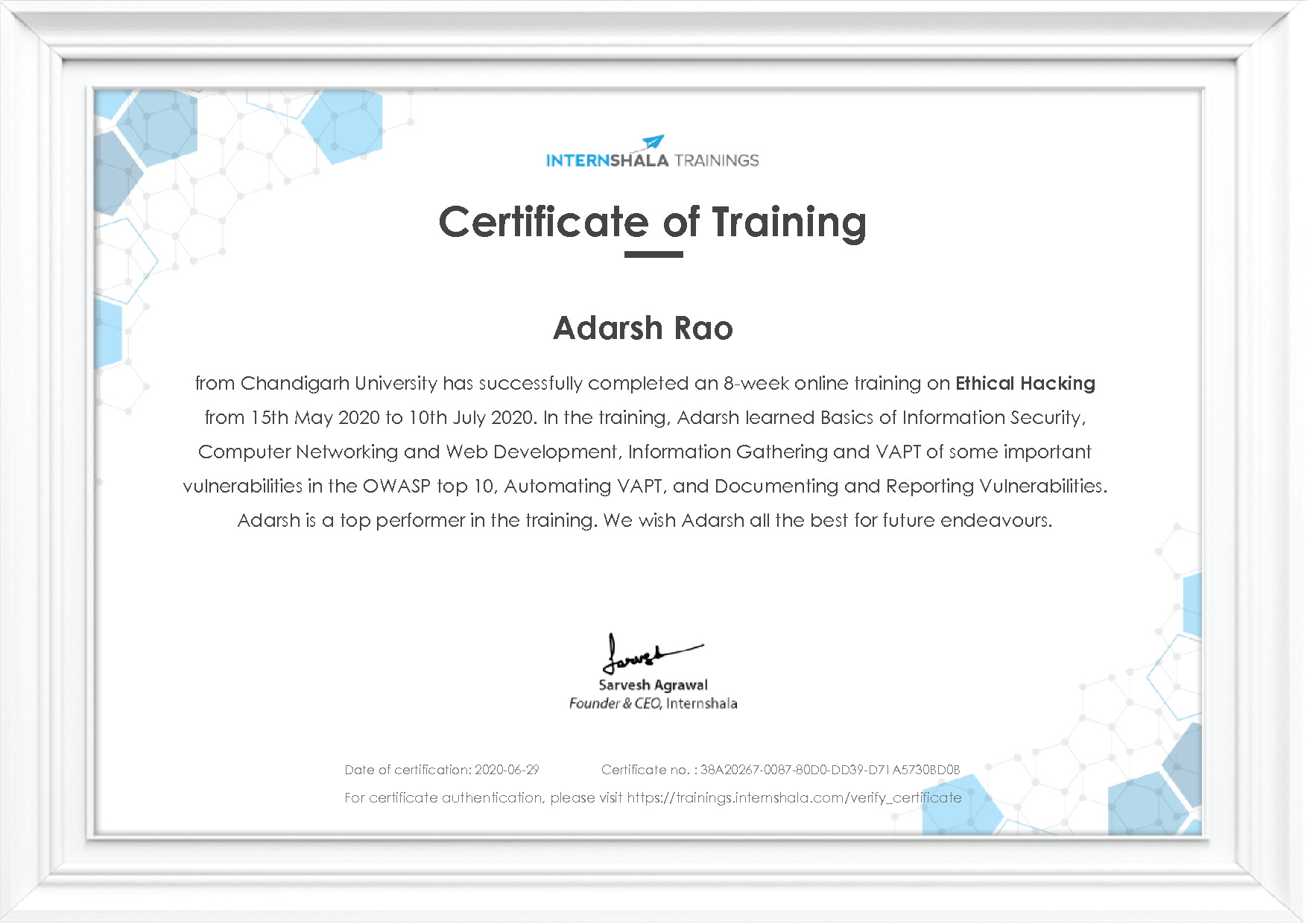 Certificate of completion