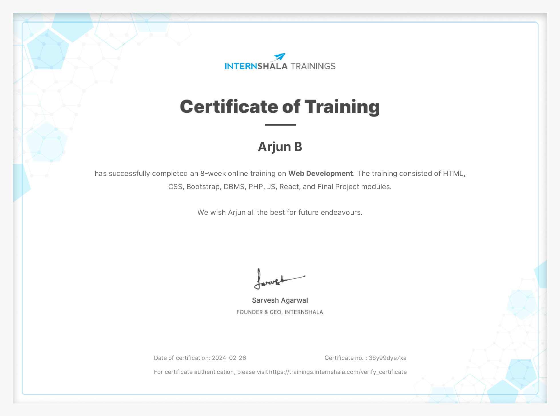 Certificate of completion
