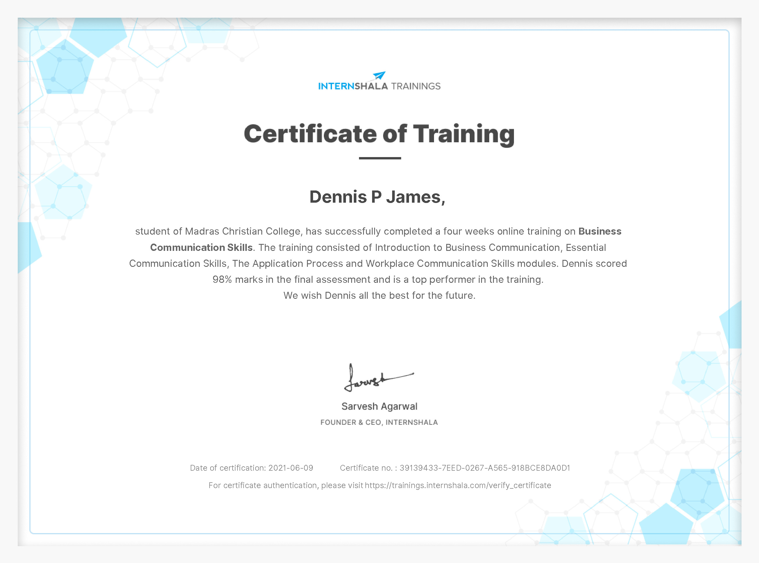 Certificate of completion