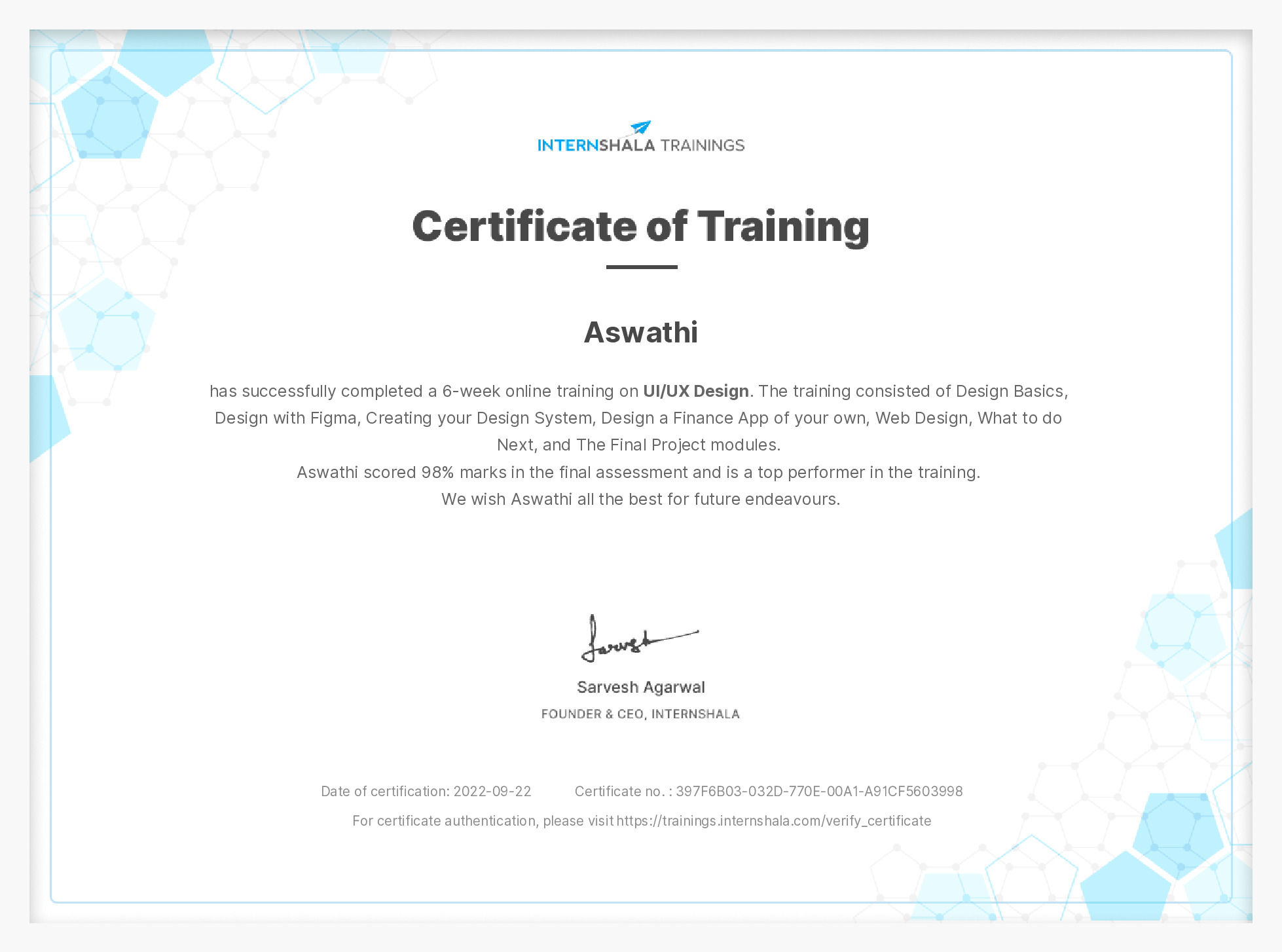 Certificate of completion