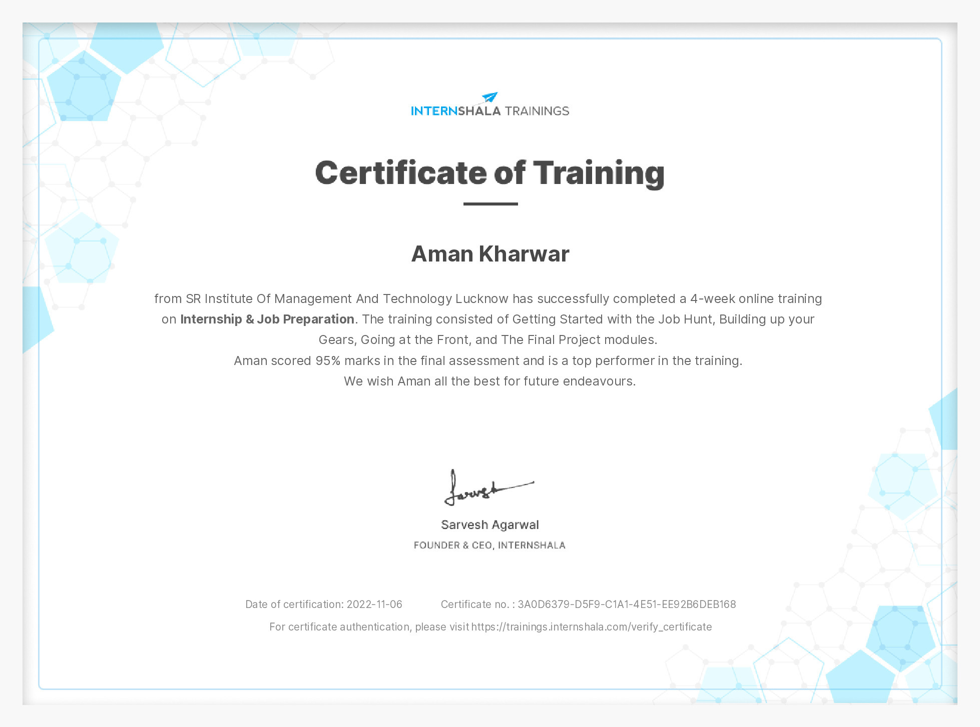 Certificate of completion