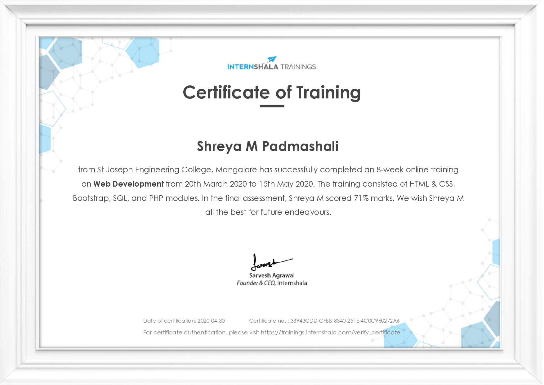 Certificate of completion