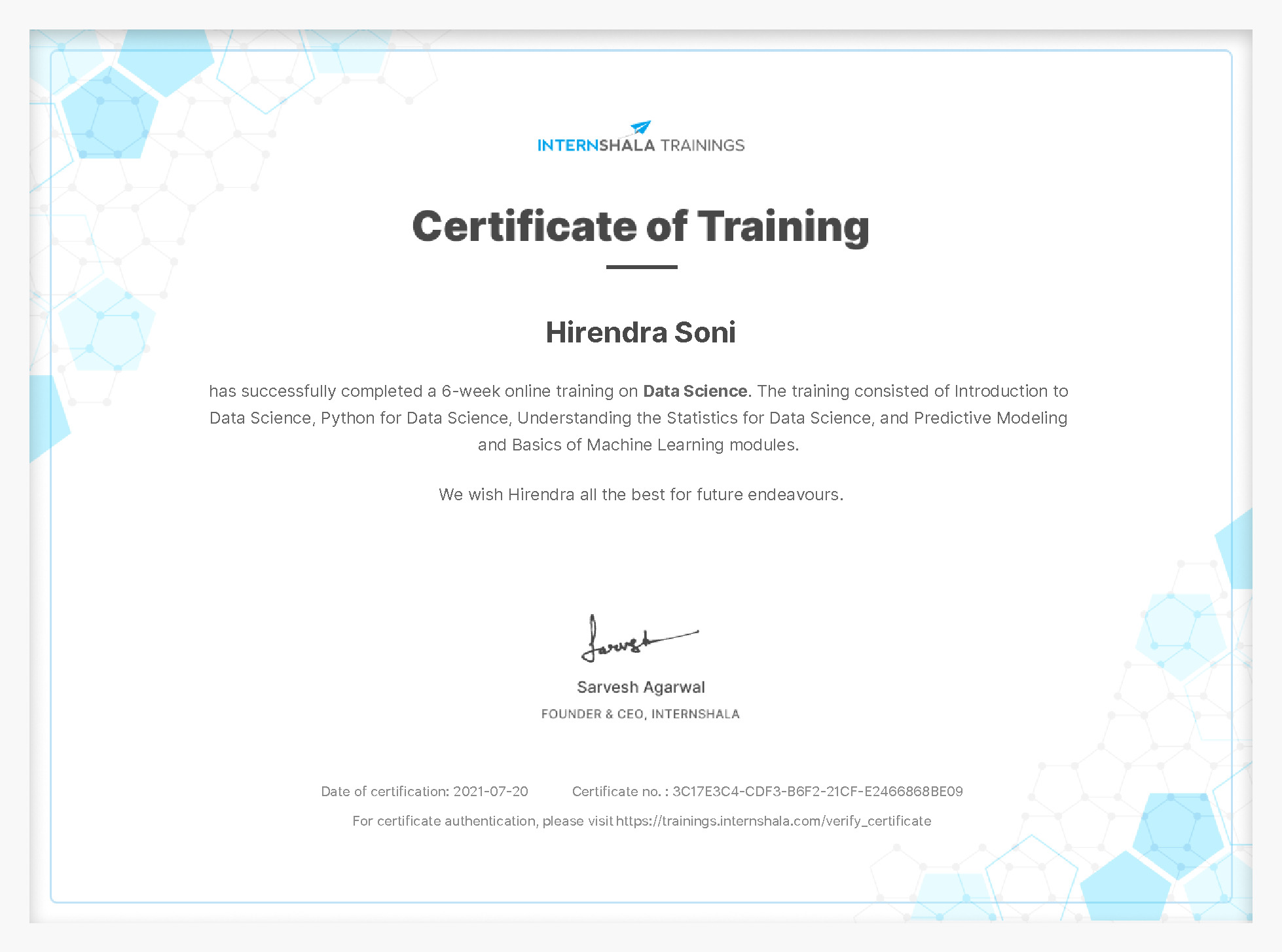 Certificate of completion