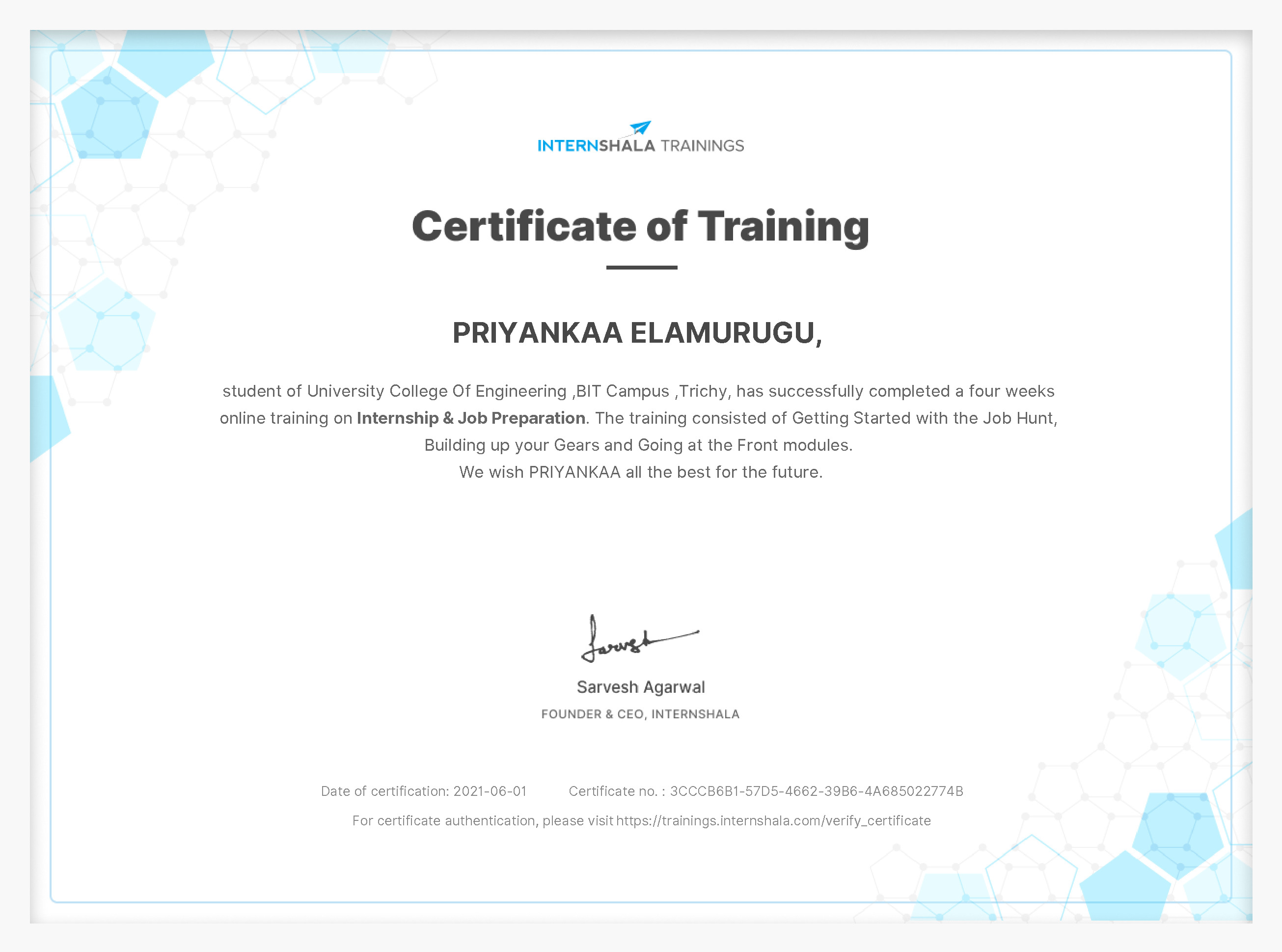 Certificate of completion