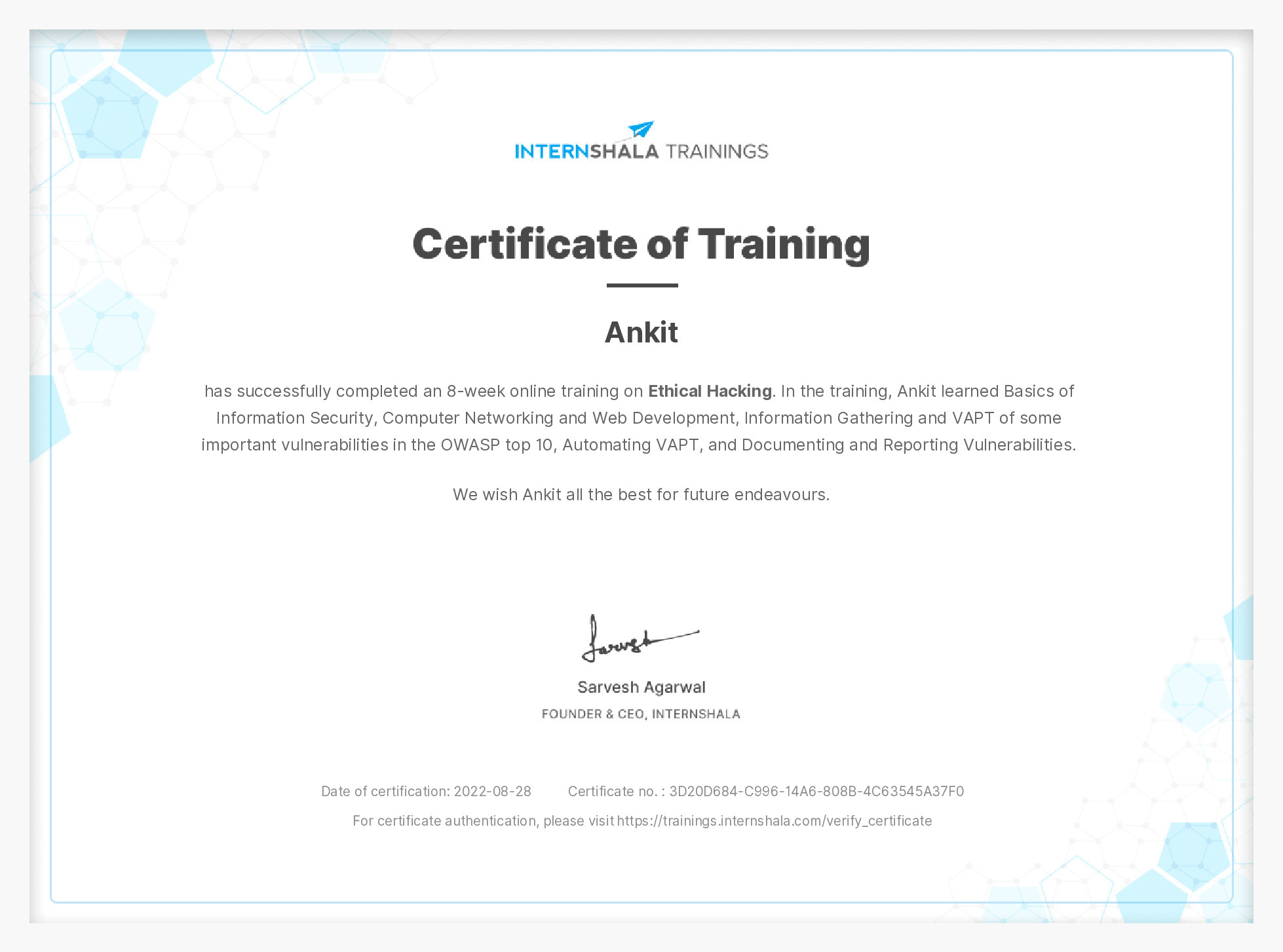 Certificate of completion
