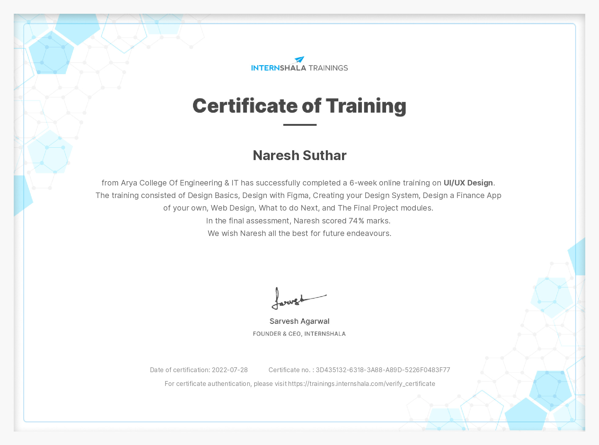 Certificate of completion