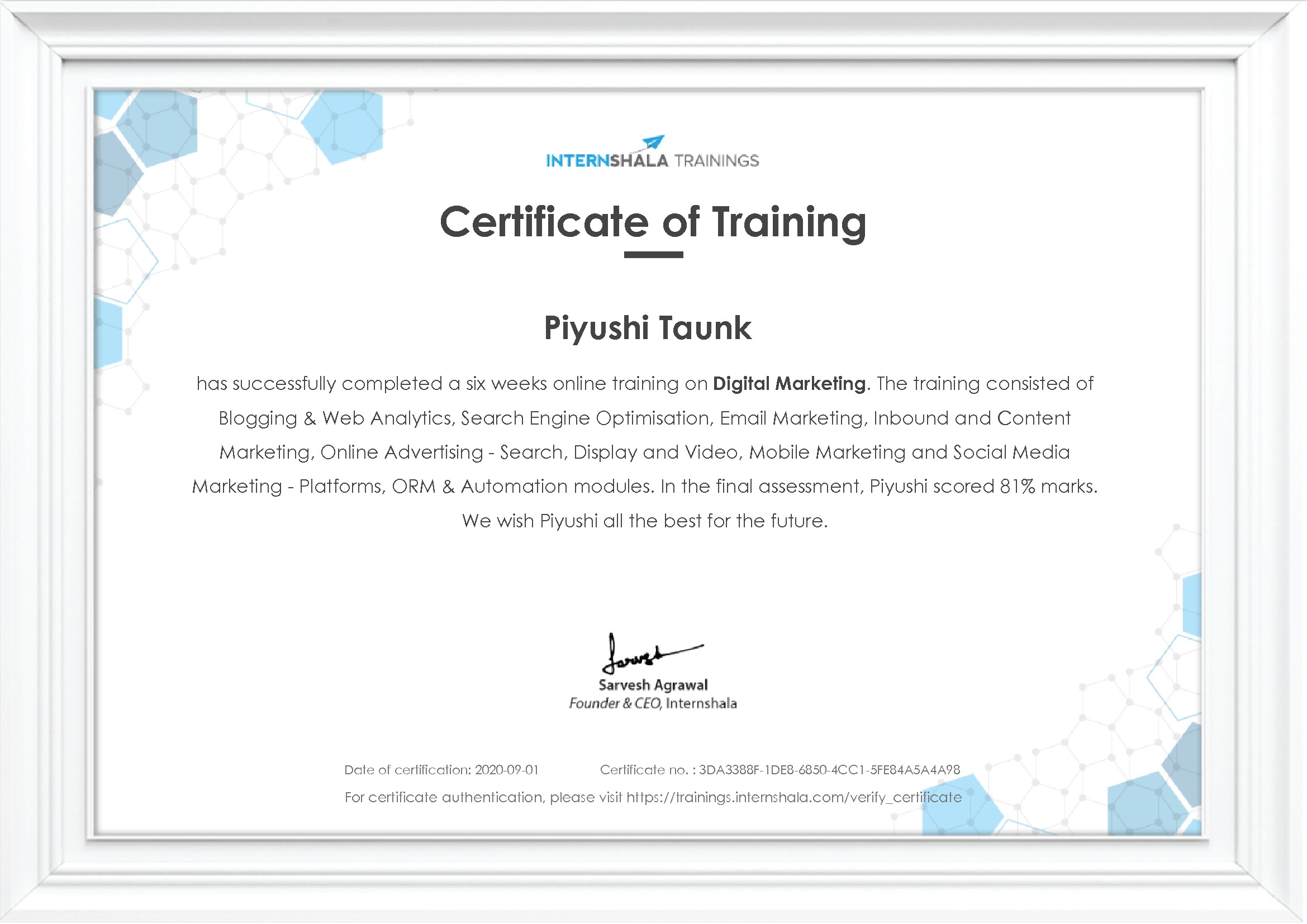 Certificate of completion