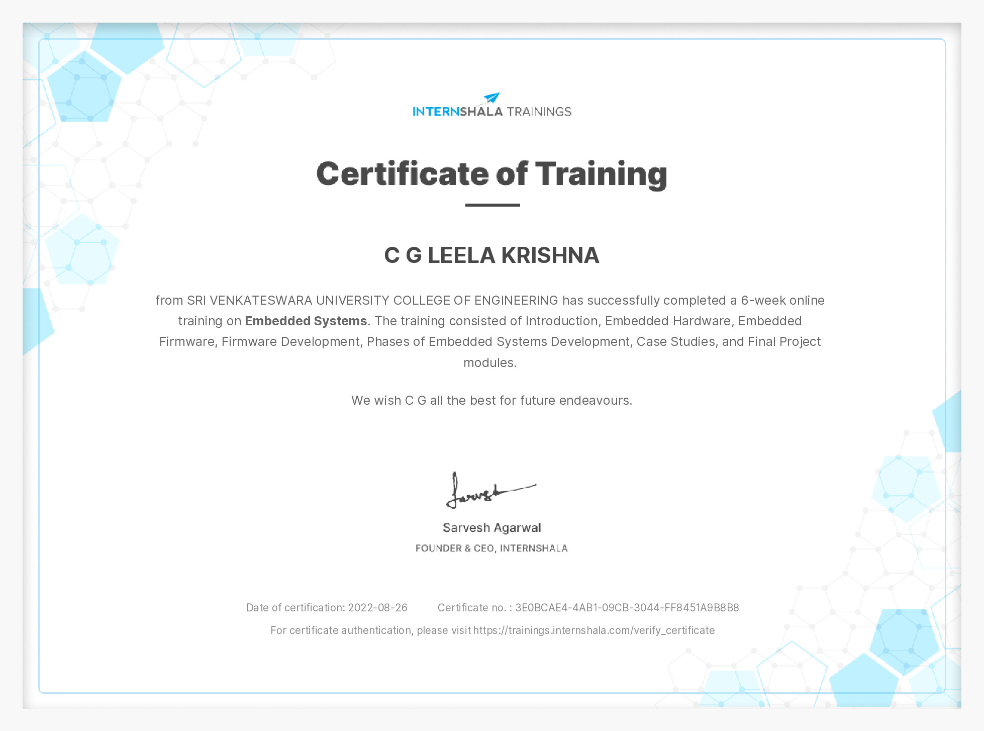Certificate of completion