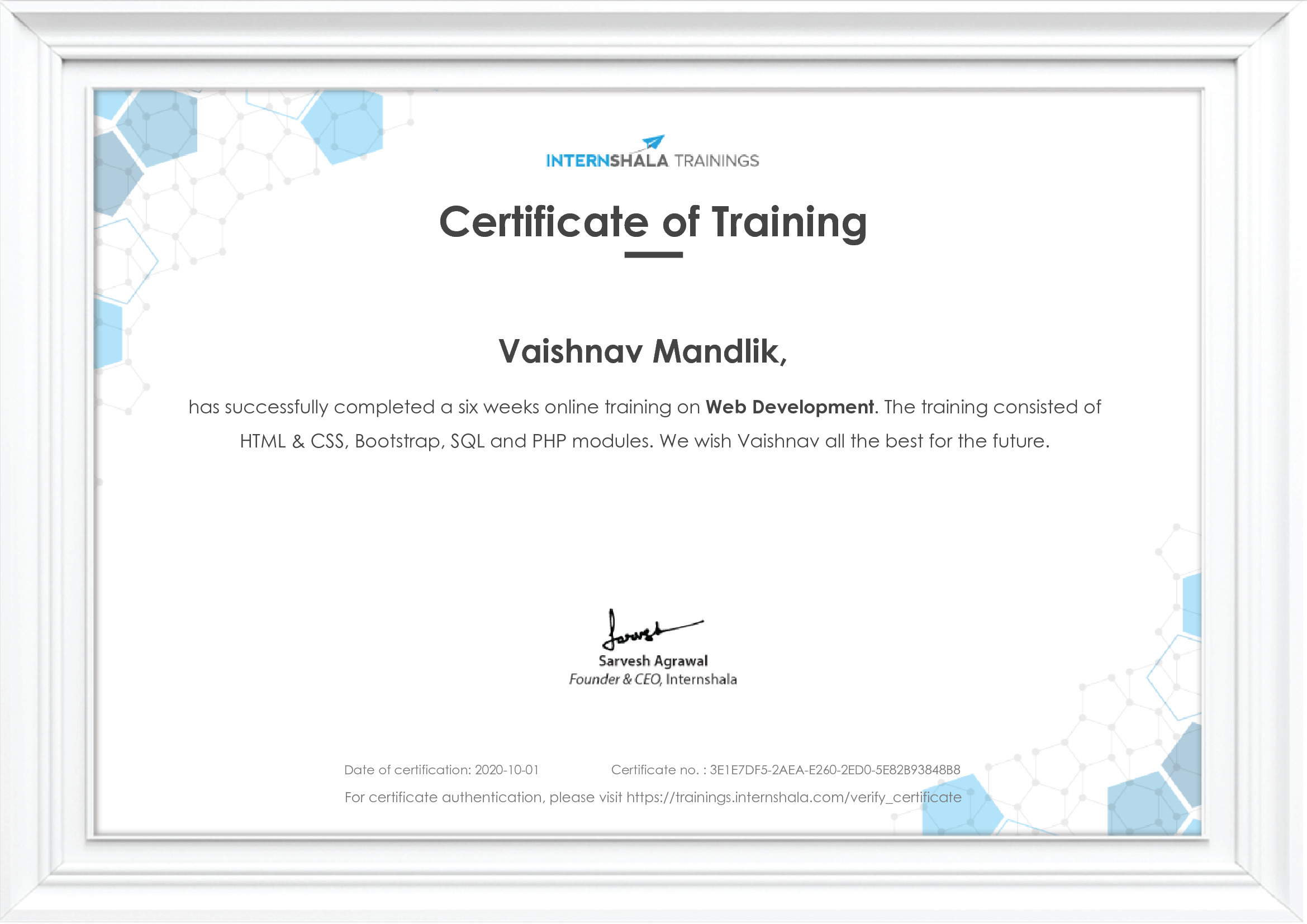 Certificate of completion