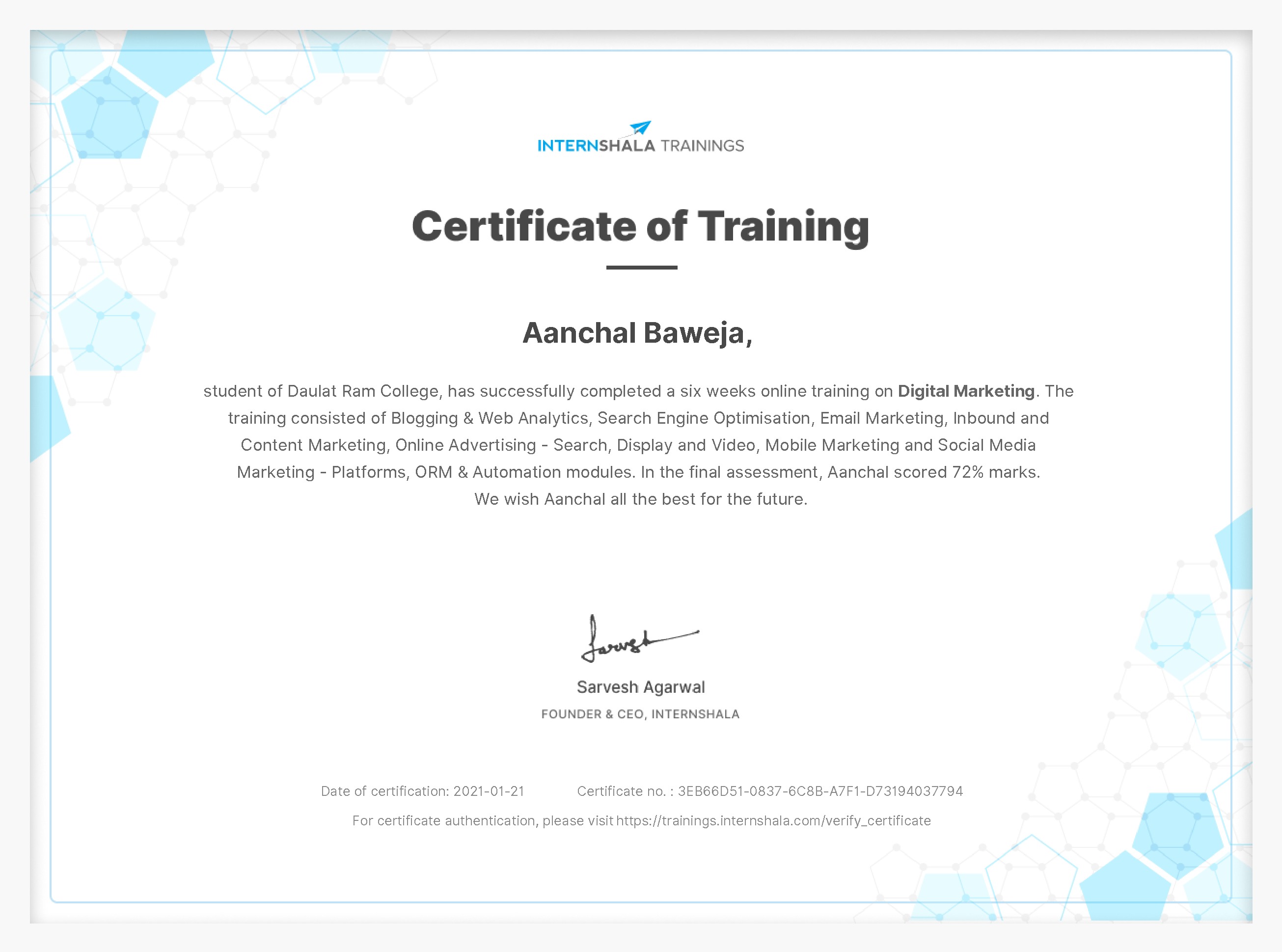 Certificate of completion