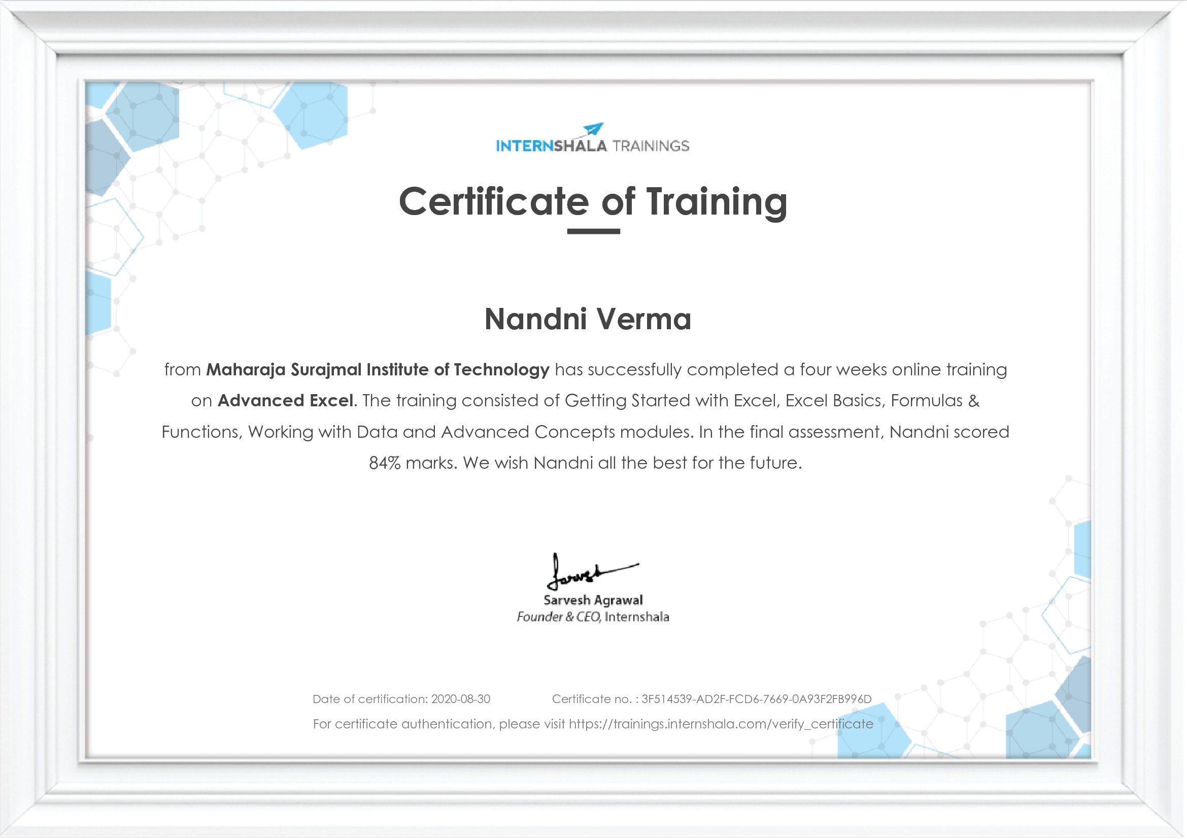 Certificate of completion