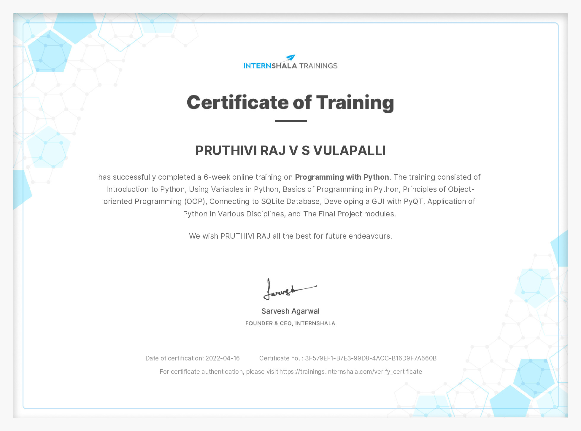 Certificate of completion