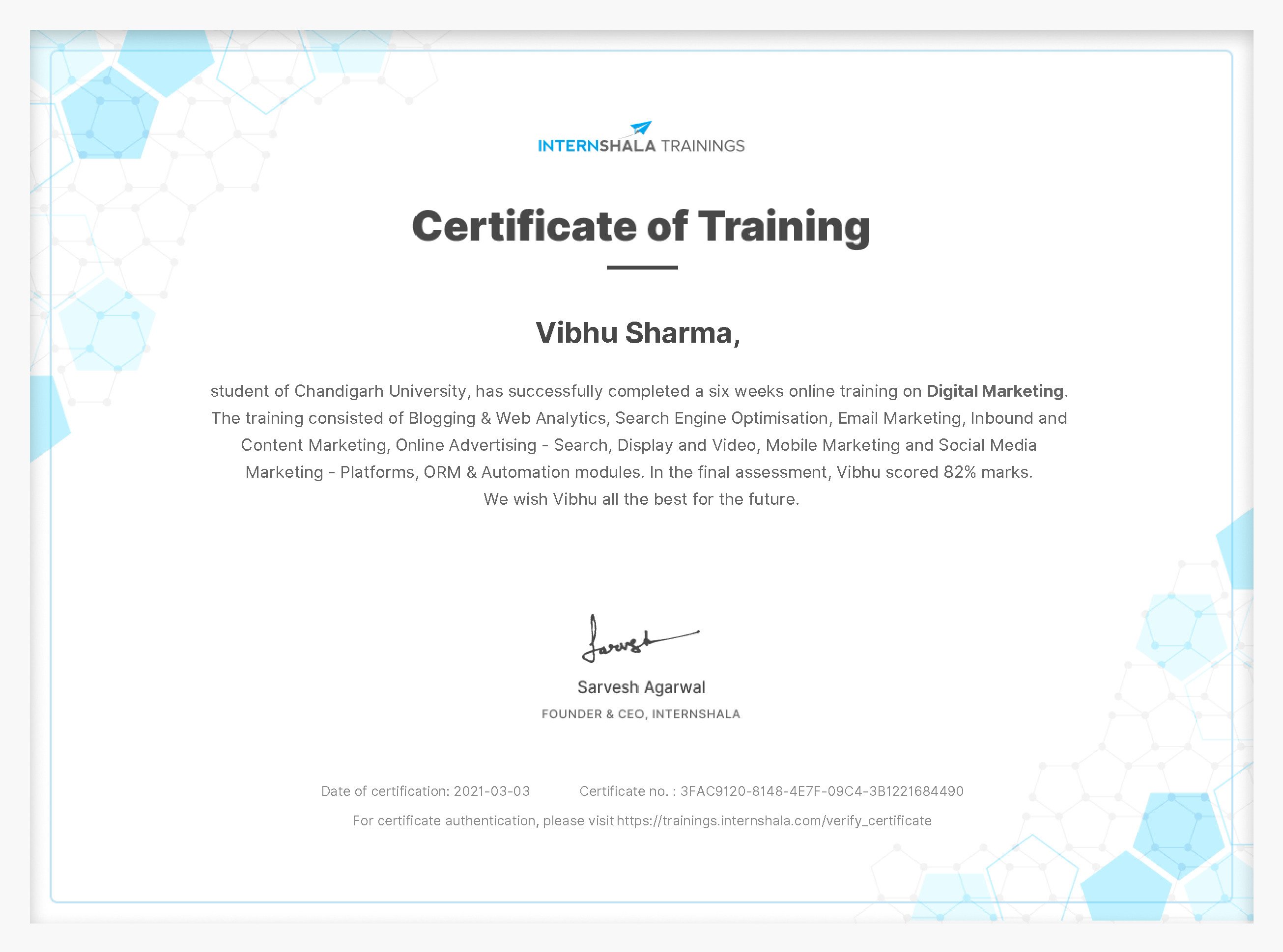 Certificate of completion