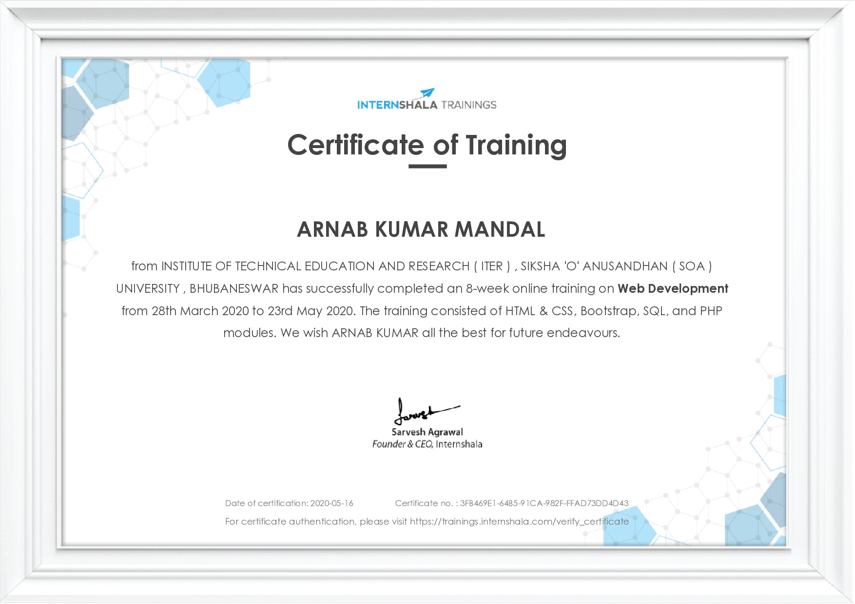 Certificate of completion