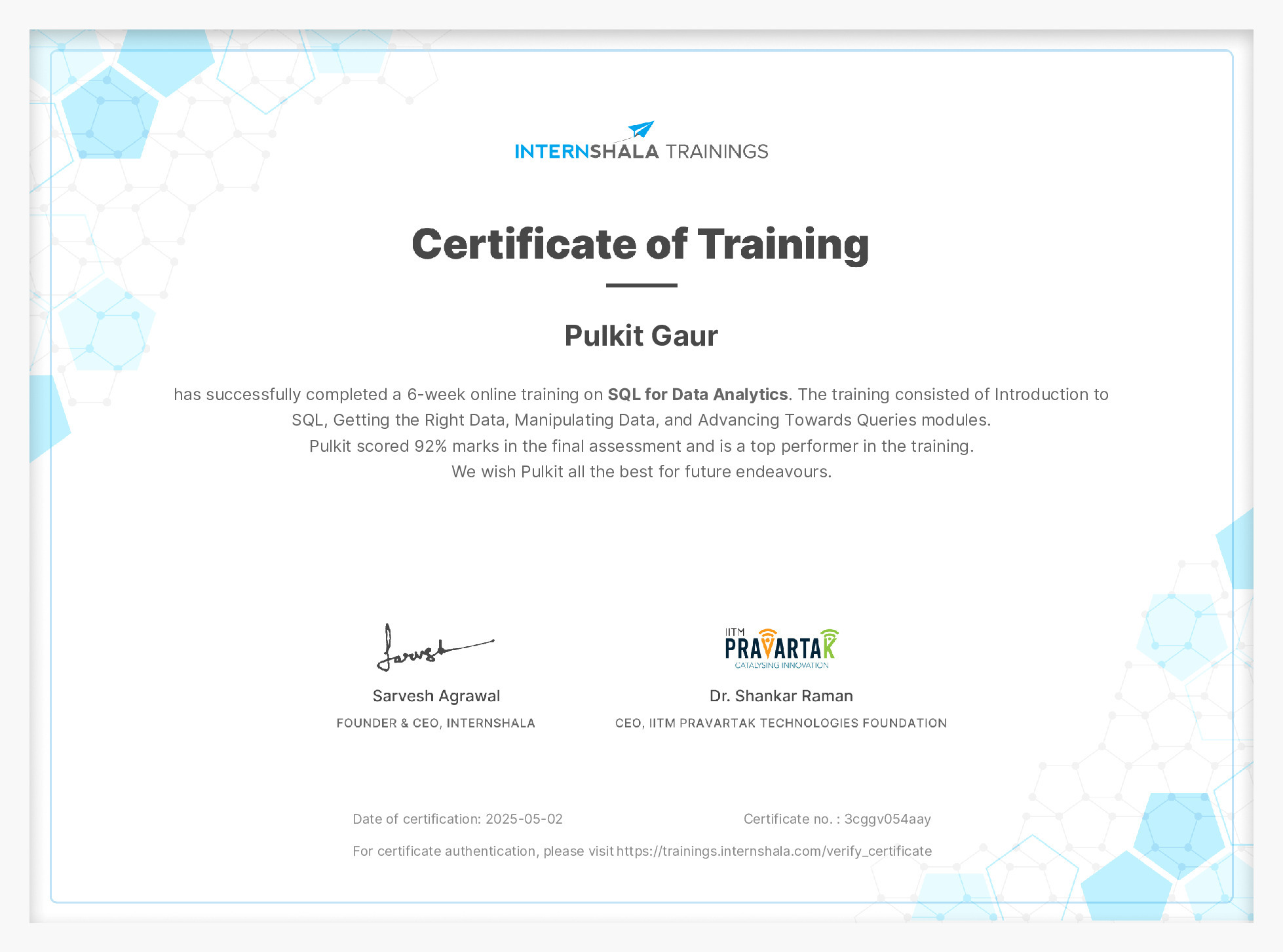 Certificate of completion