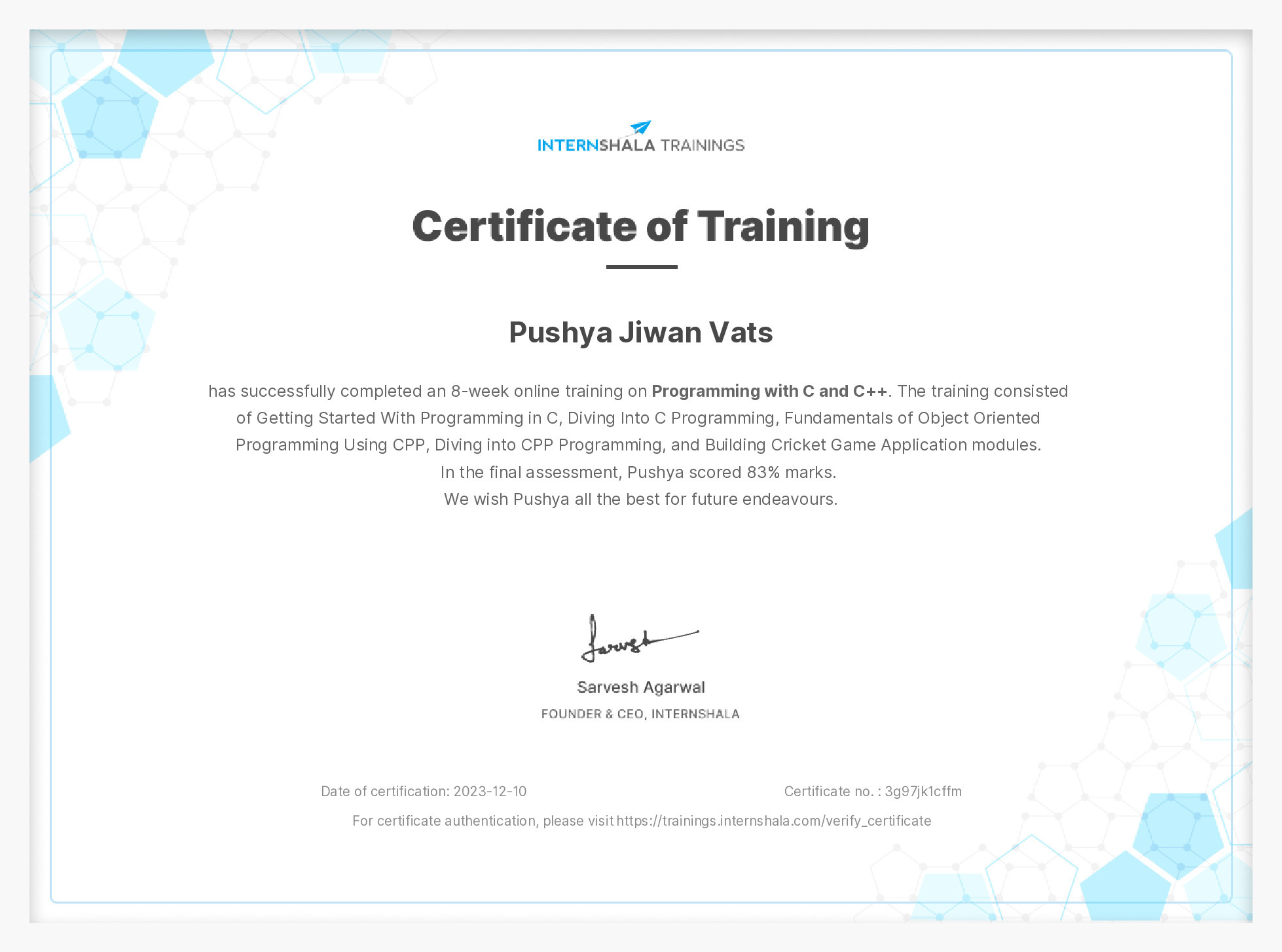 Certificate of completion