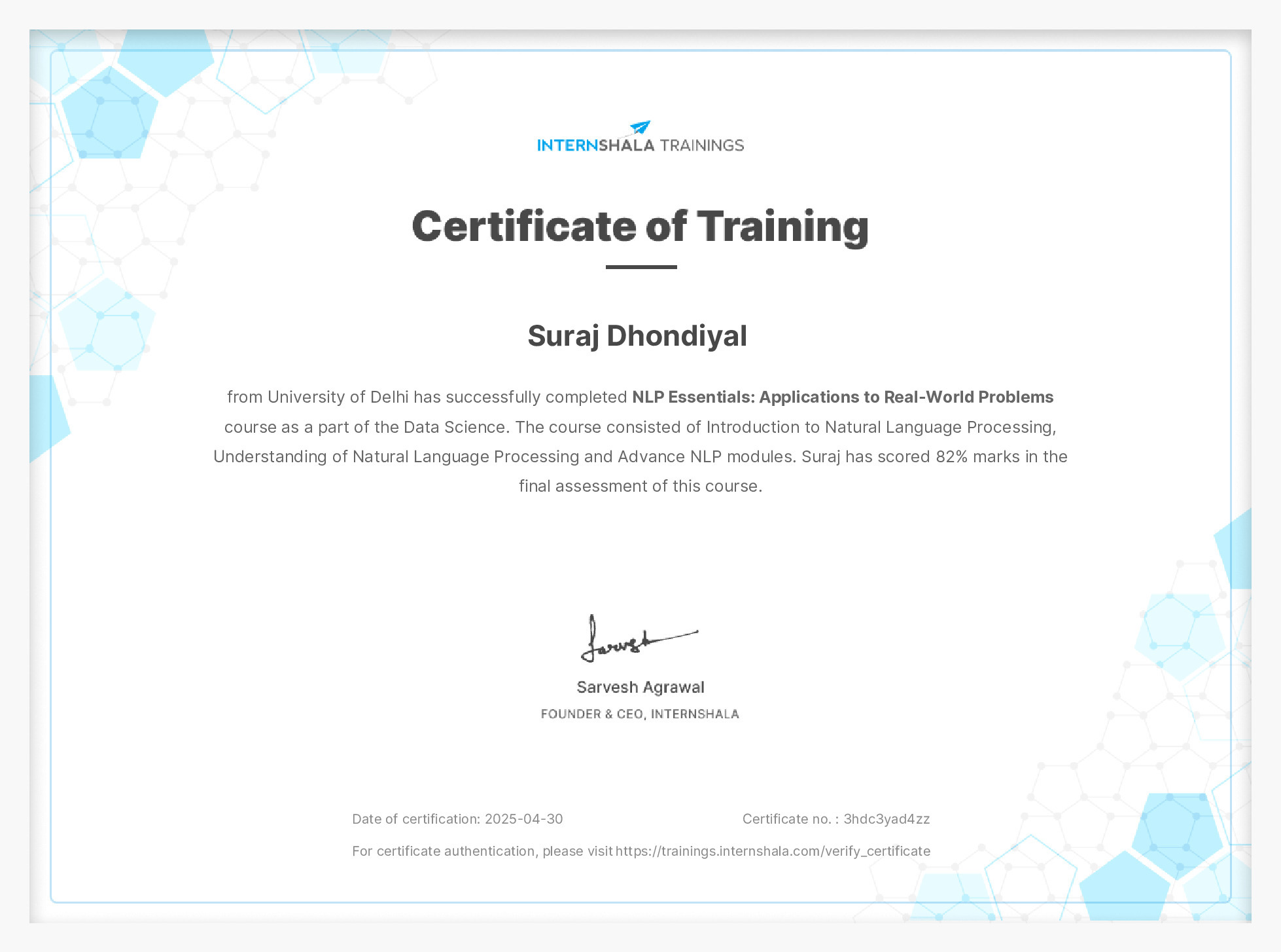 Certificate of completion