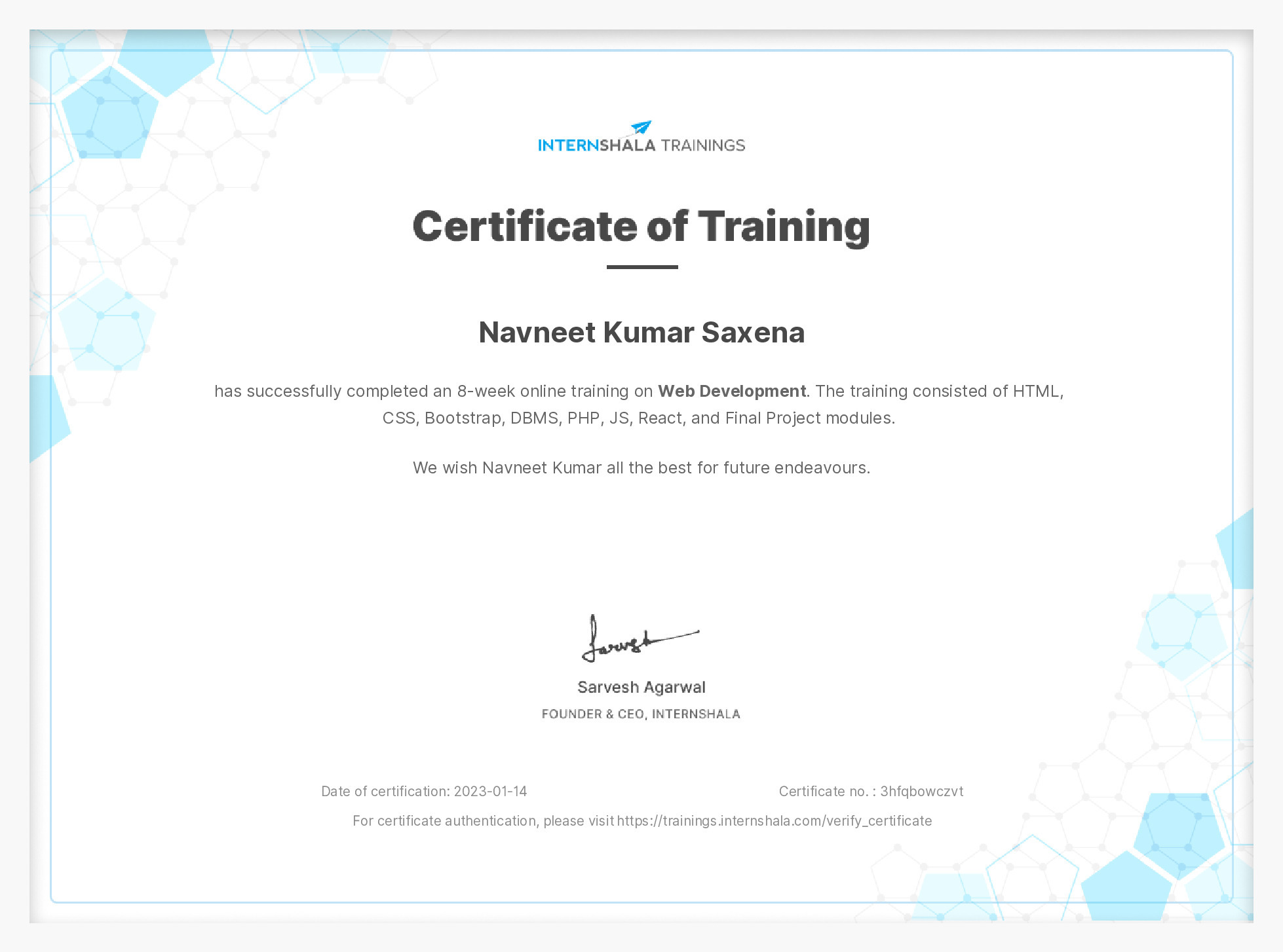 Certificate of completion