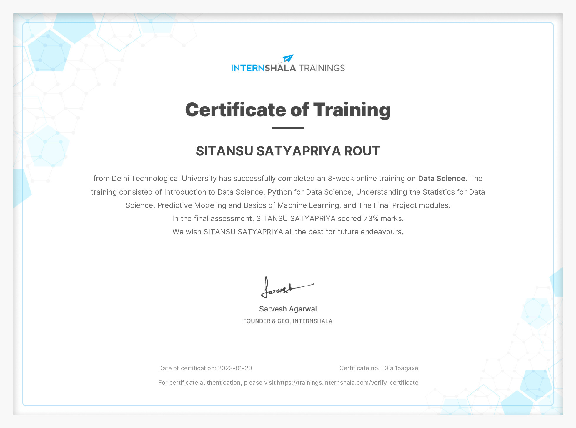 Certificate of completion
