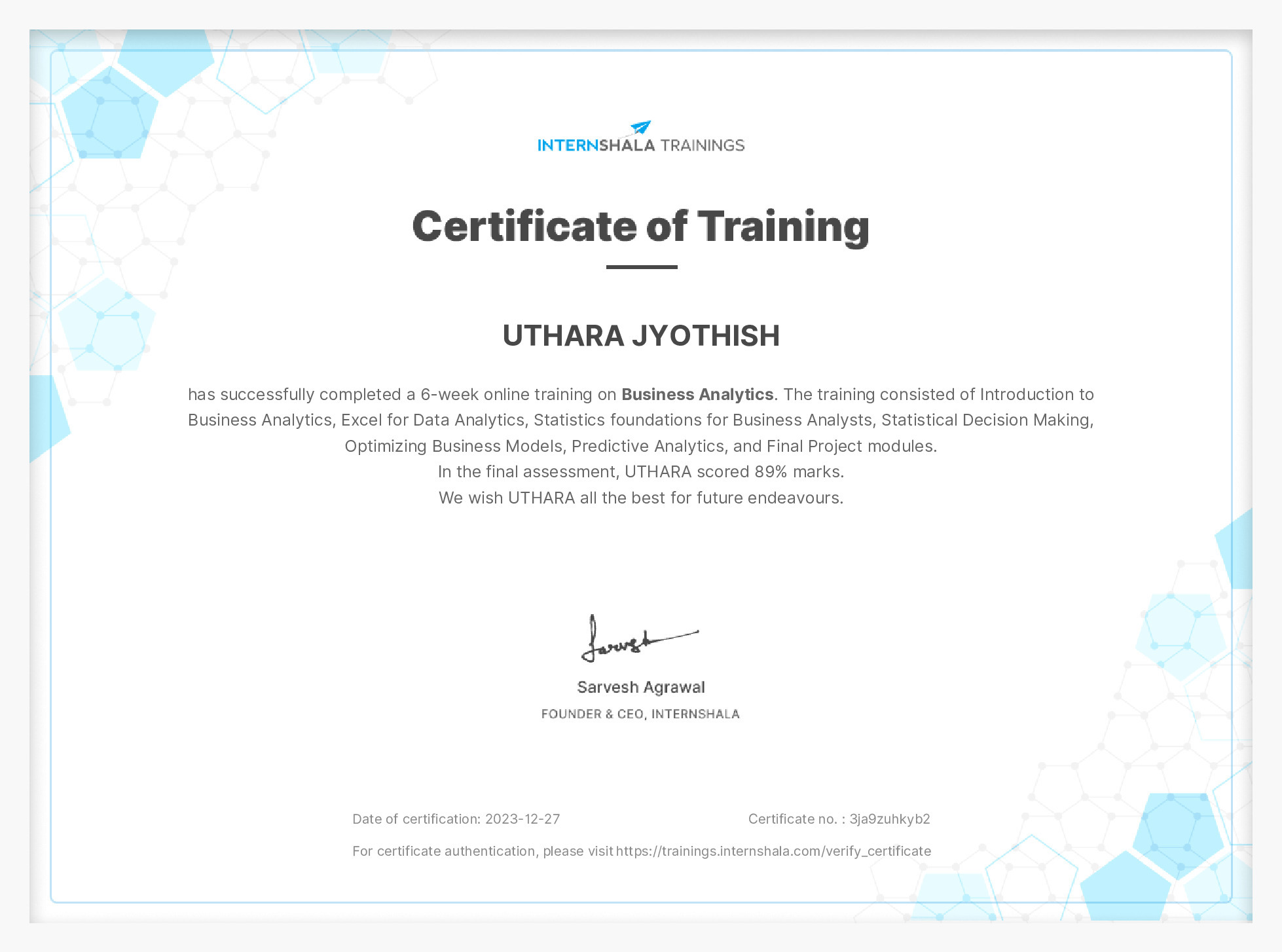 Certificate of completion