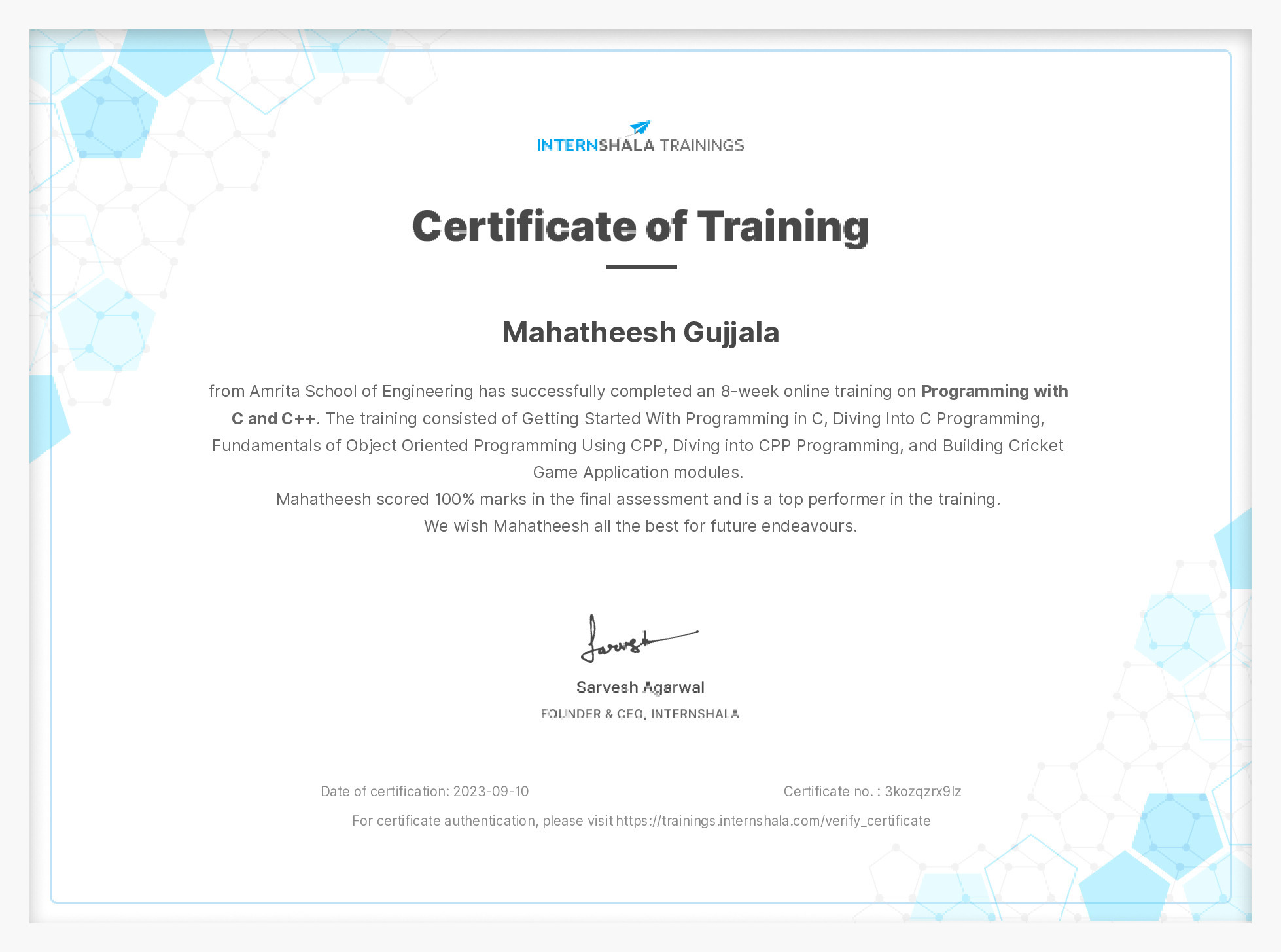 Certificate of completion