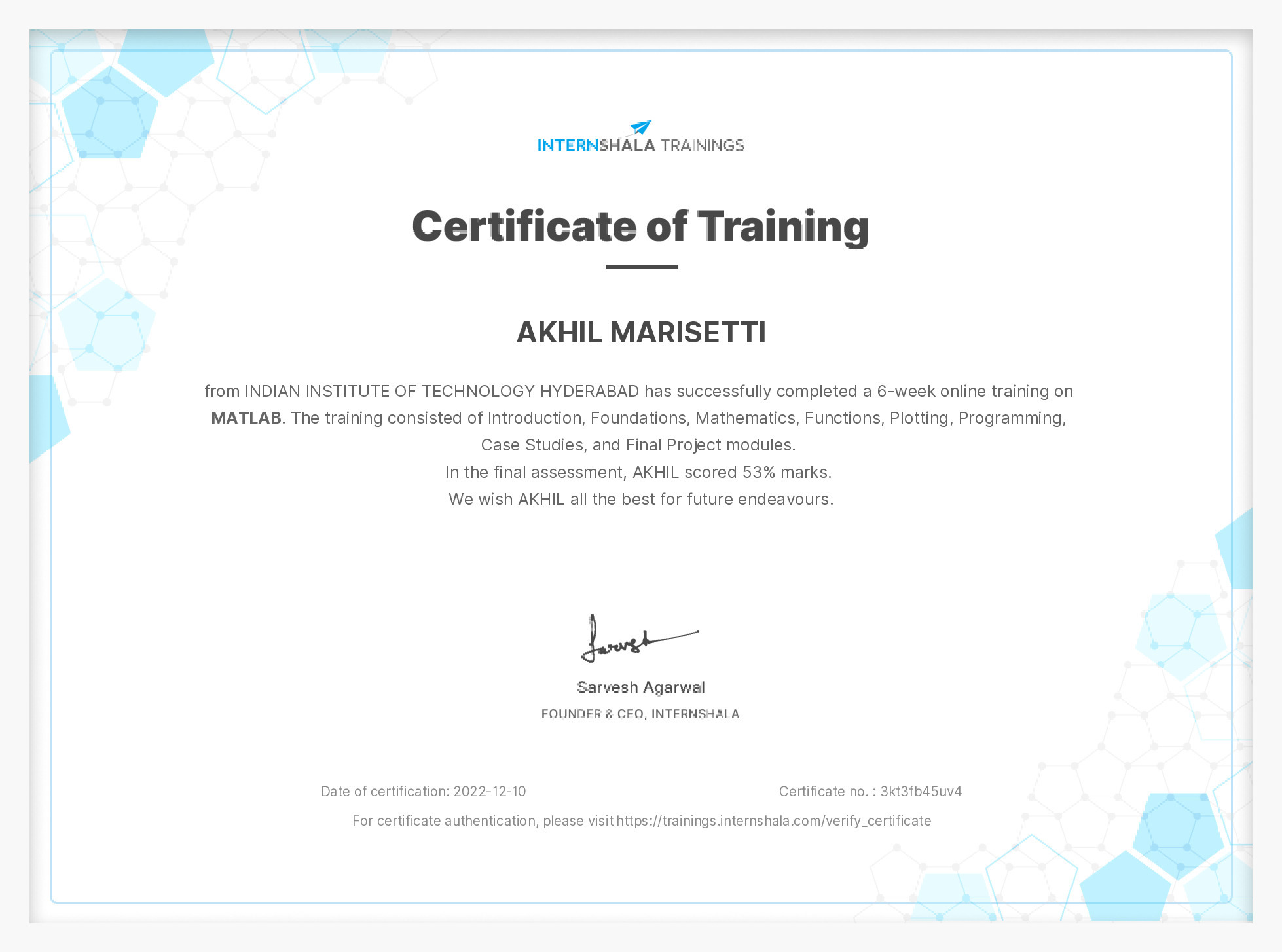 Certificate of completion