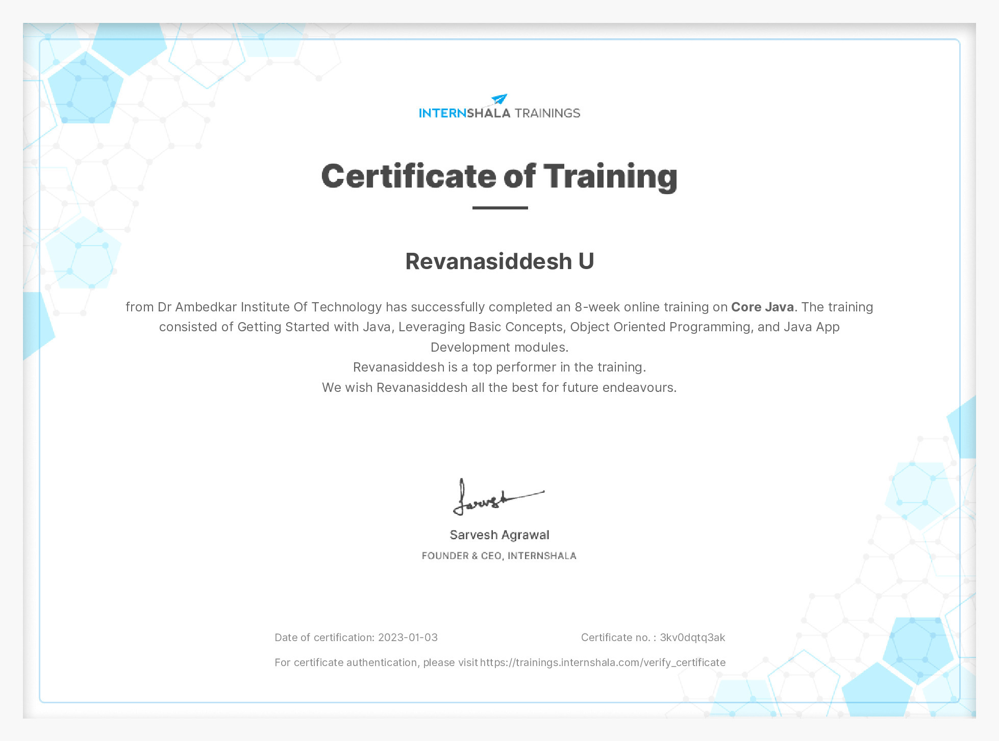 Certificate of completion