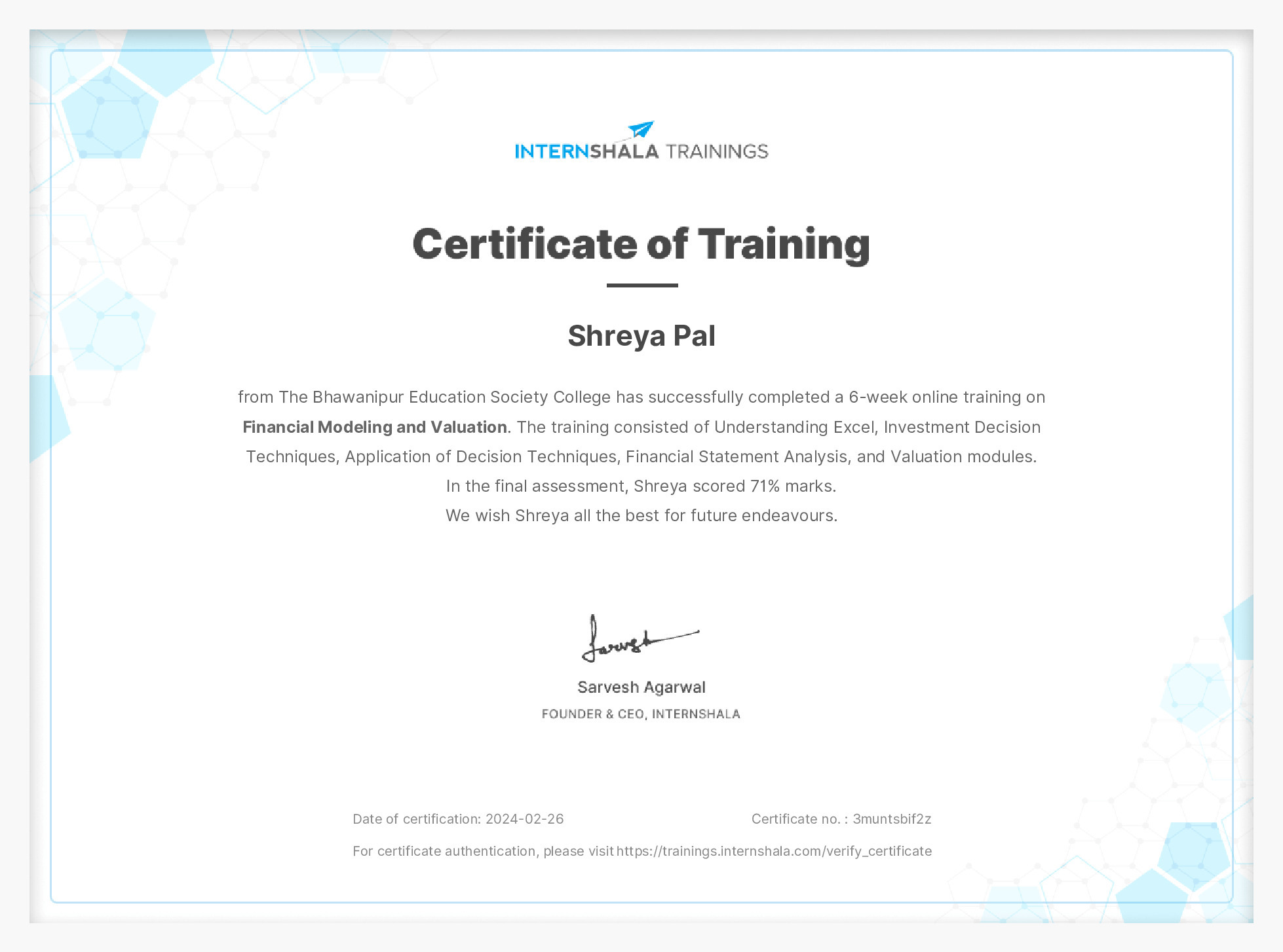 Certificate of completion