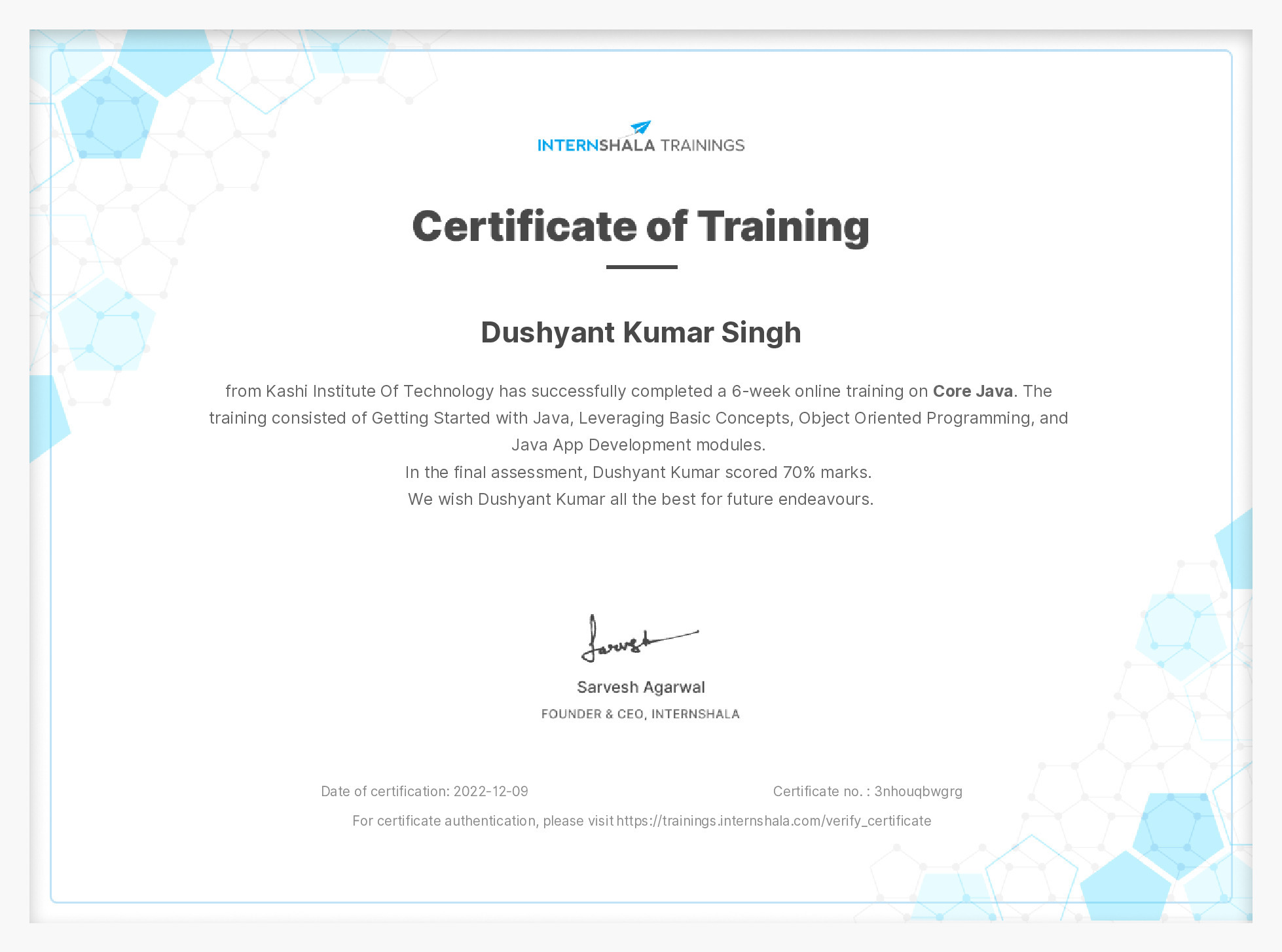 Certificate of completion