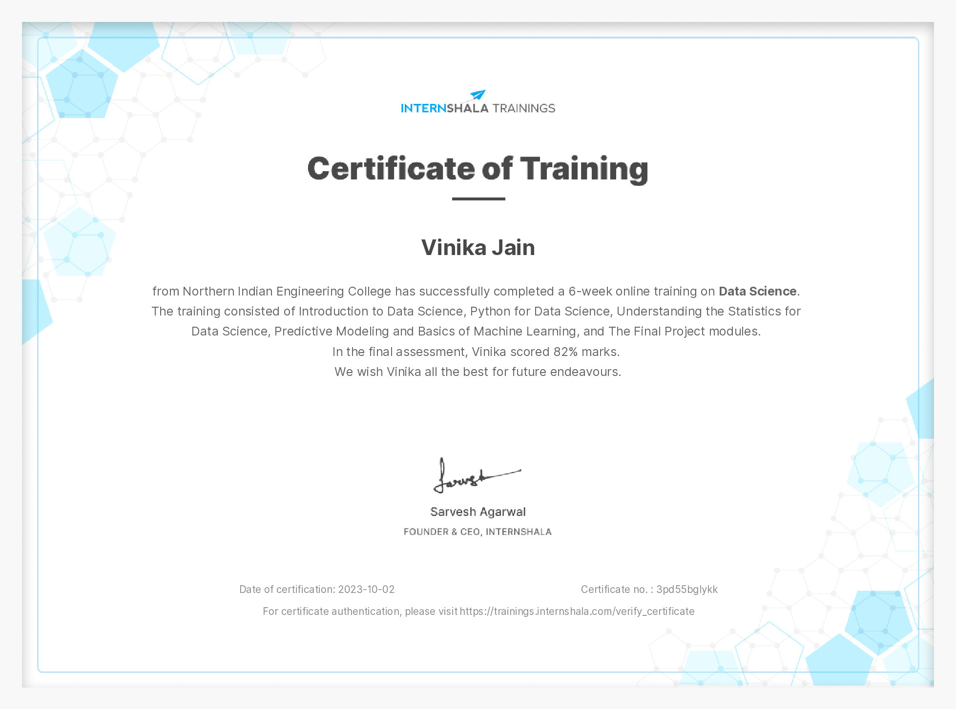 Certificate of completion