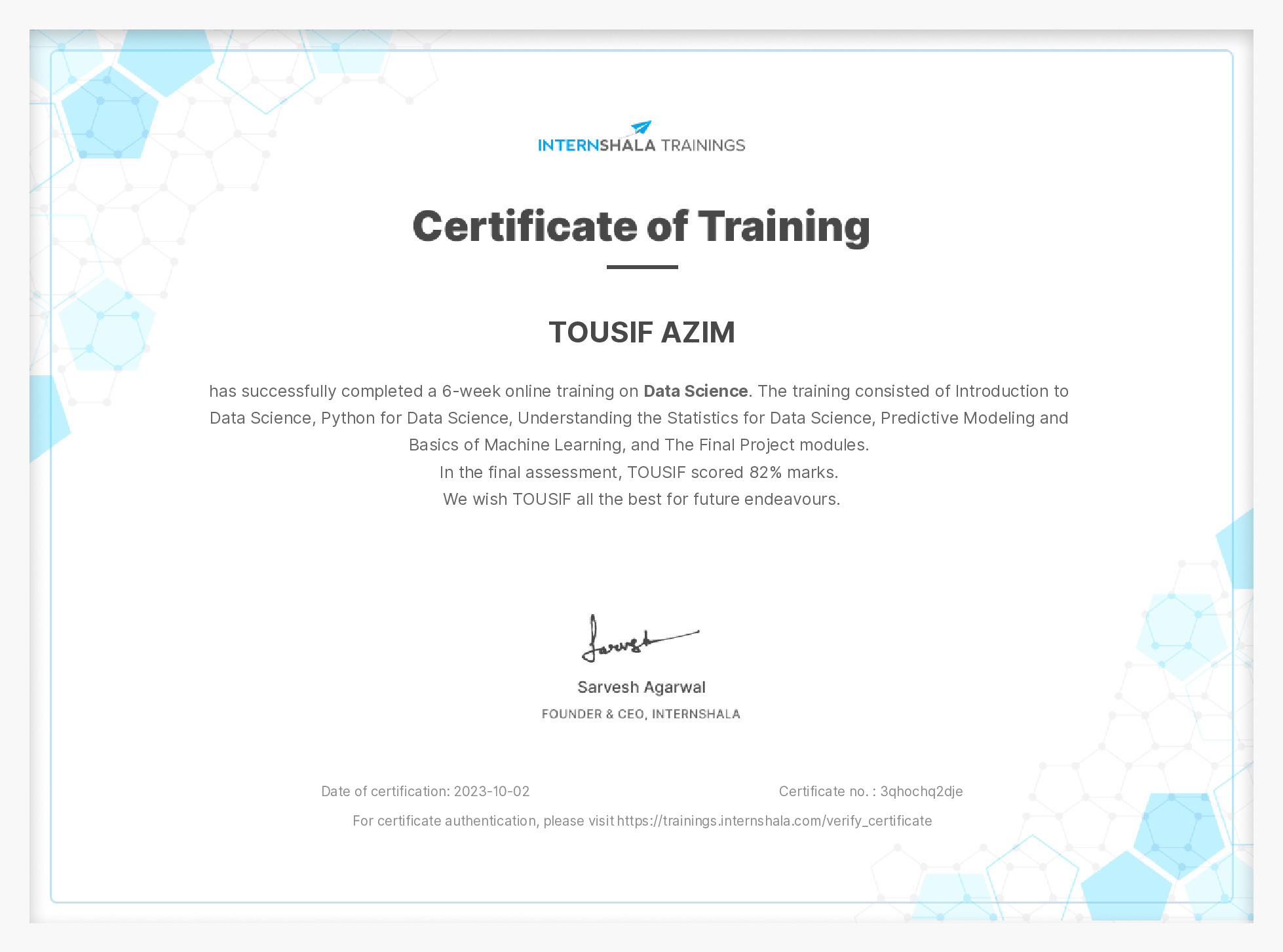 Certificate of completion