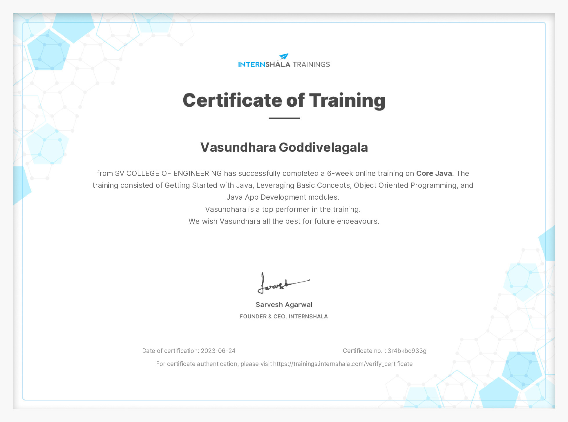 Certificate of completion