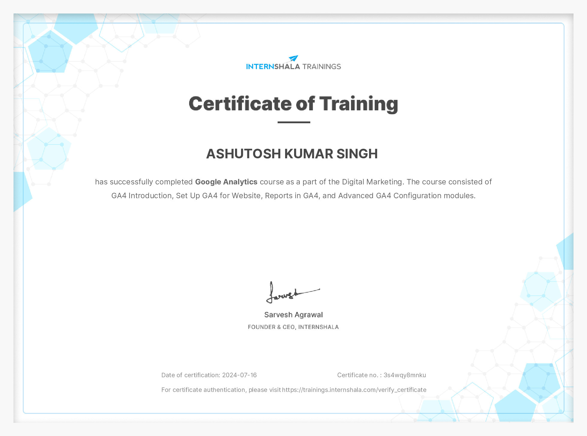 Certificate of completion